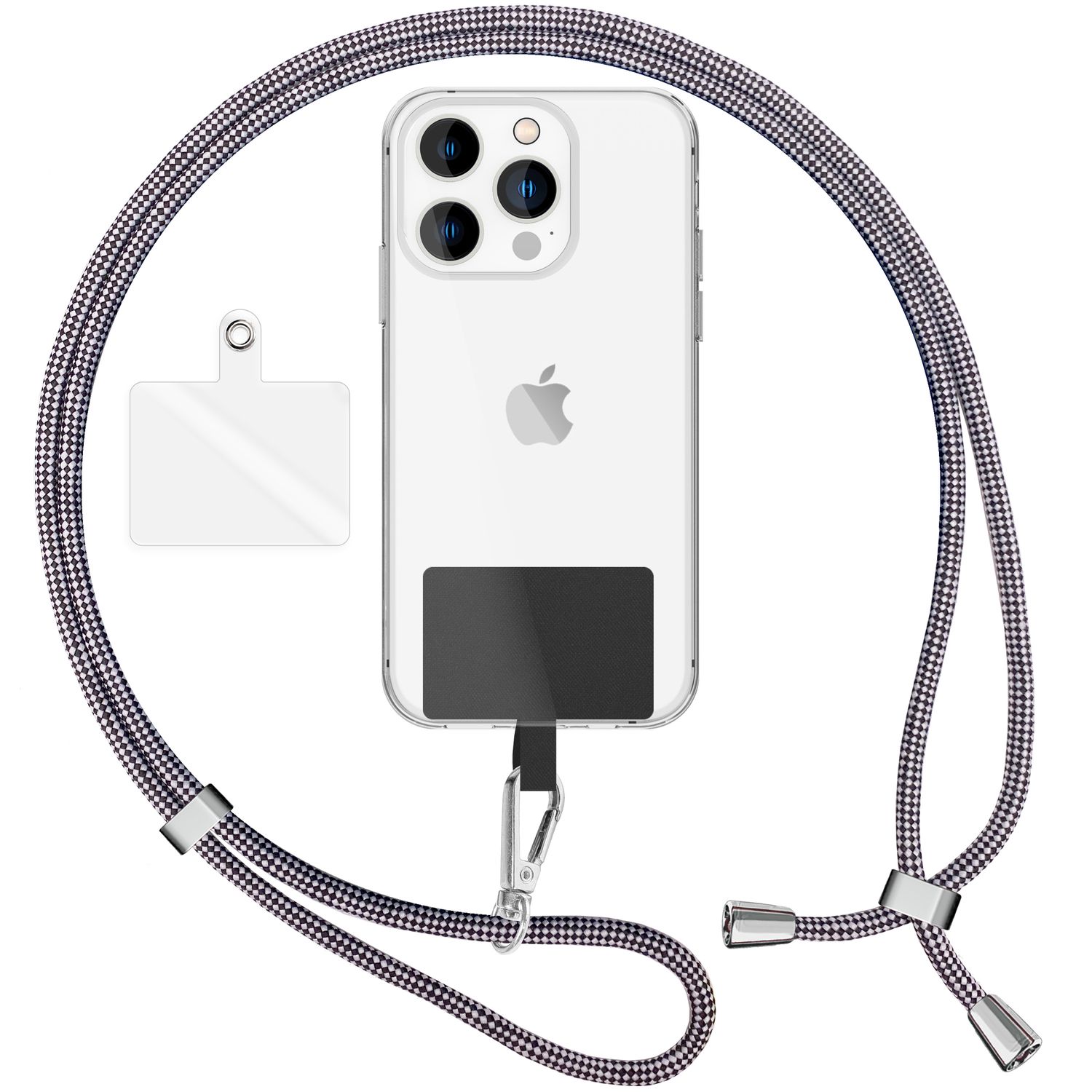 Handykette zum Umhängen mit Karabiner-Haken für Smartphone Hülle weiß