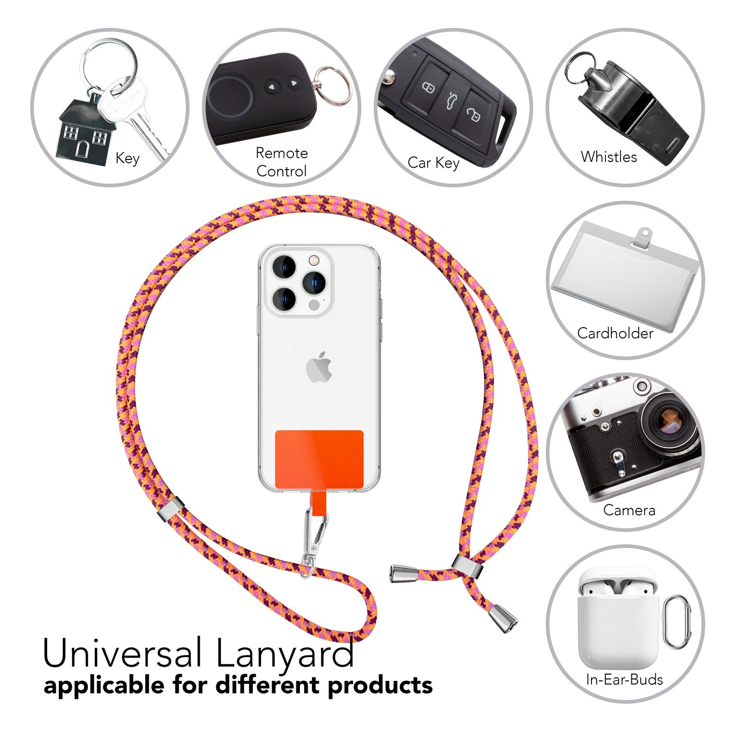 Handykette zum Umhängen mit Karabiner-Haken für Smartphone Hülle weiß