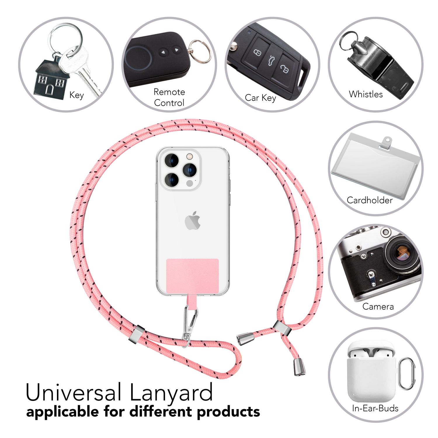 Handykette zum Umhängen mit Karabiner-Haken für Smartphone Hülle weiß