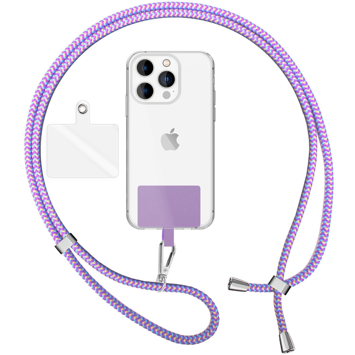 Handykette zum Umhängen mit Karabiner-Haken für Smartphone Hülle weiß