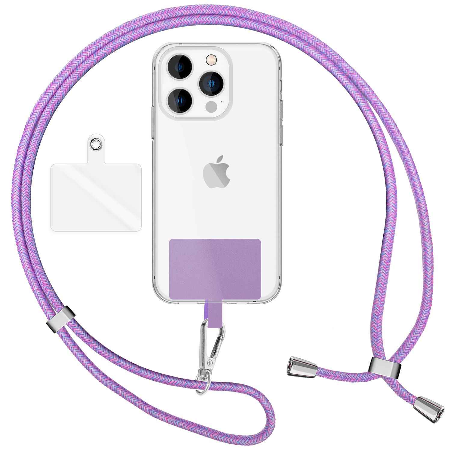Universal Handykette zum Umhängen mit Pad & Karabiner-Haken für Smartphone Hülle