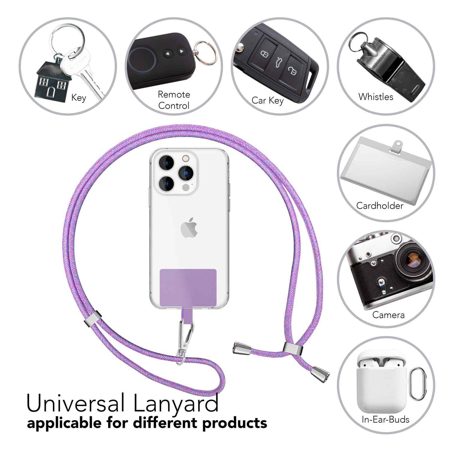 Universal Handykette zum Umhängen mit Pad & Karabiner-Haken für Smartphone Hülle