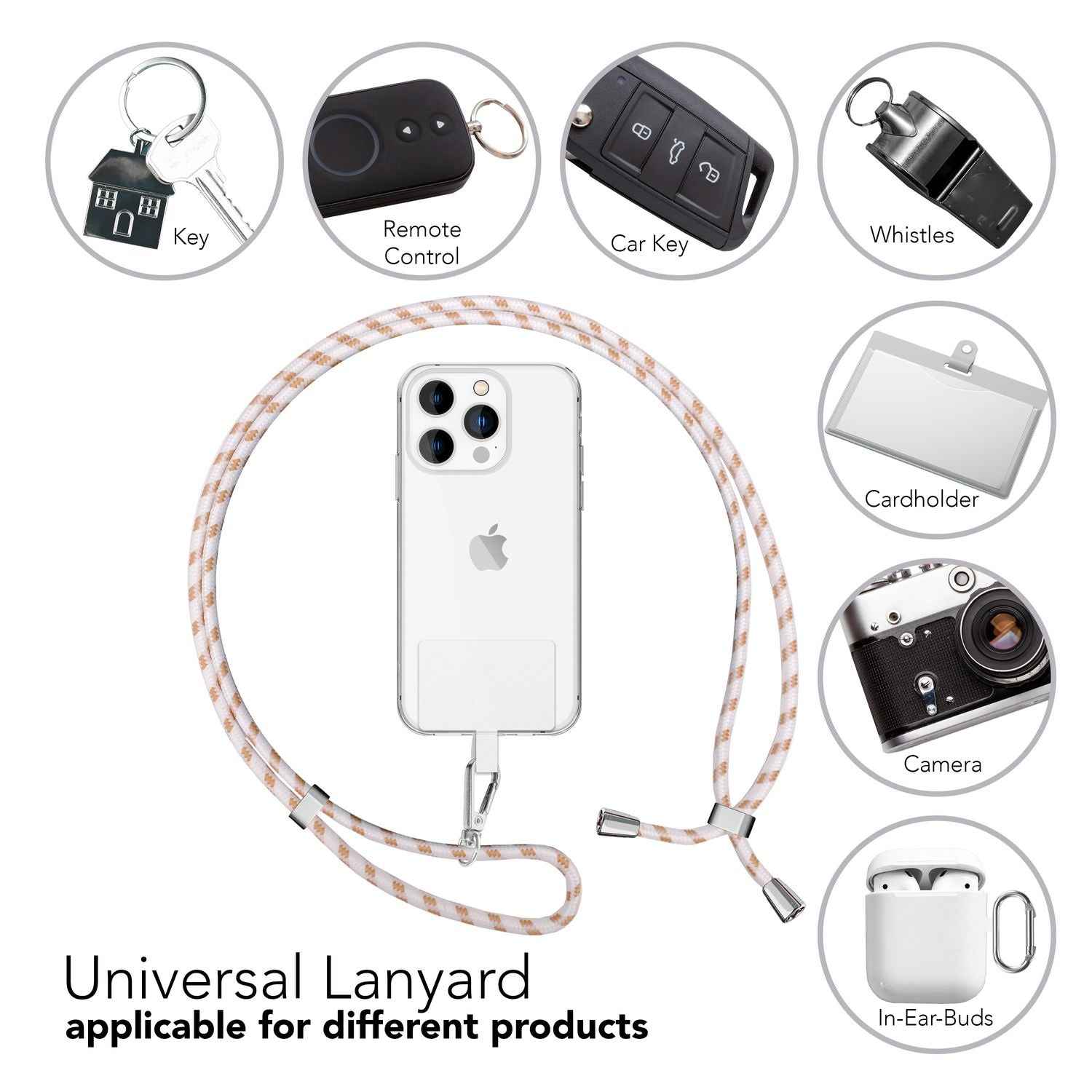 Universal Handykette zum Umhängen mit Pad & Karabiner-Haken für Smartphone Hülle