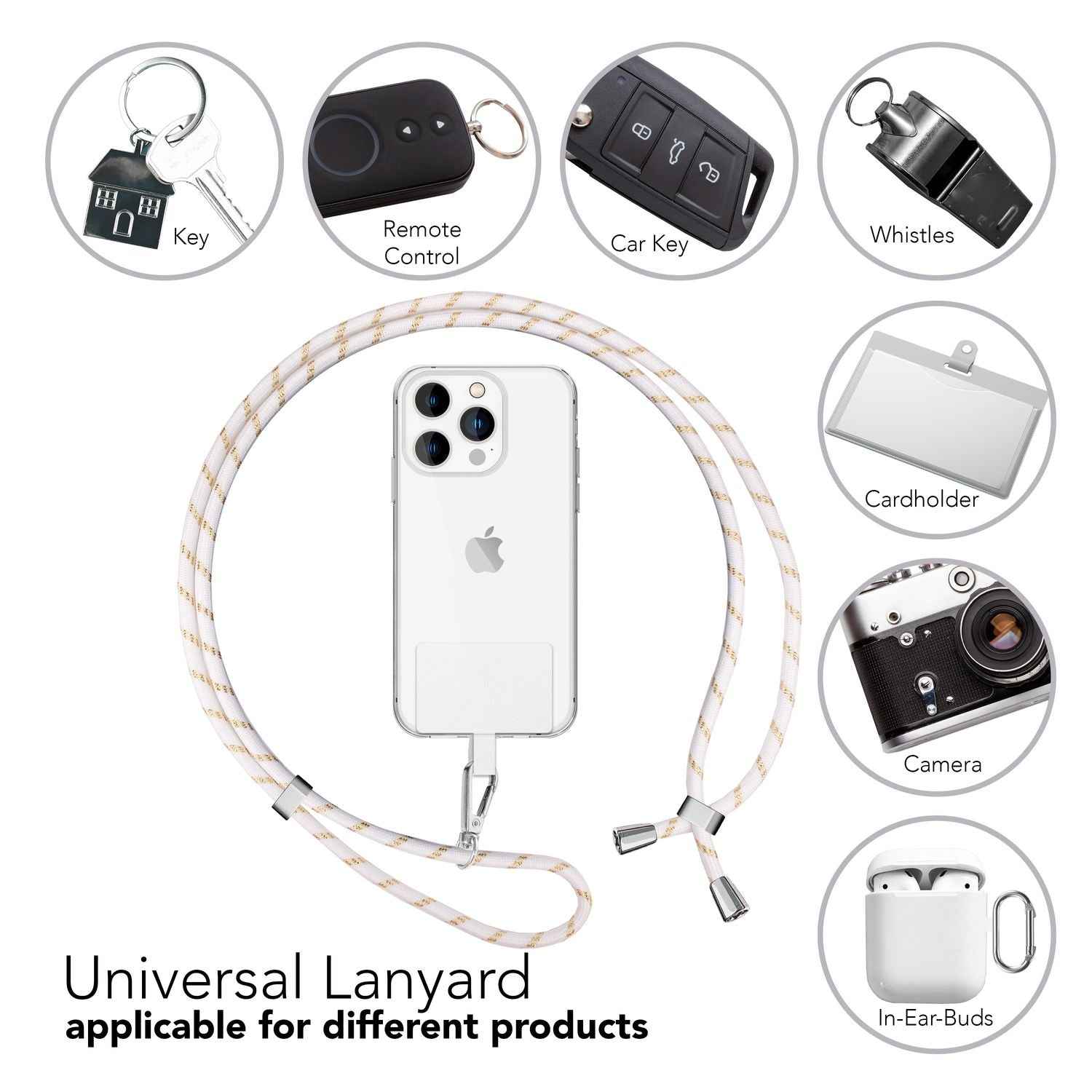 Universal Handykette zum Umhängen mit Pad & Karabiner-Haken für Smartphone Hülle