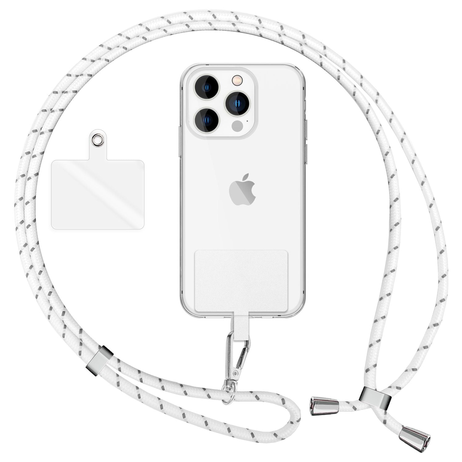 Handykette zum Umhängen mit Karabiner-Haken für Smartphone Hülle weiß