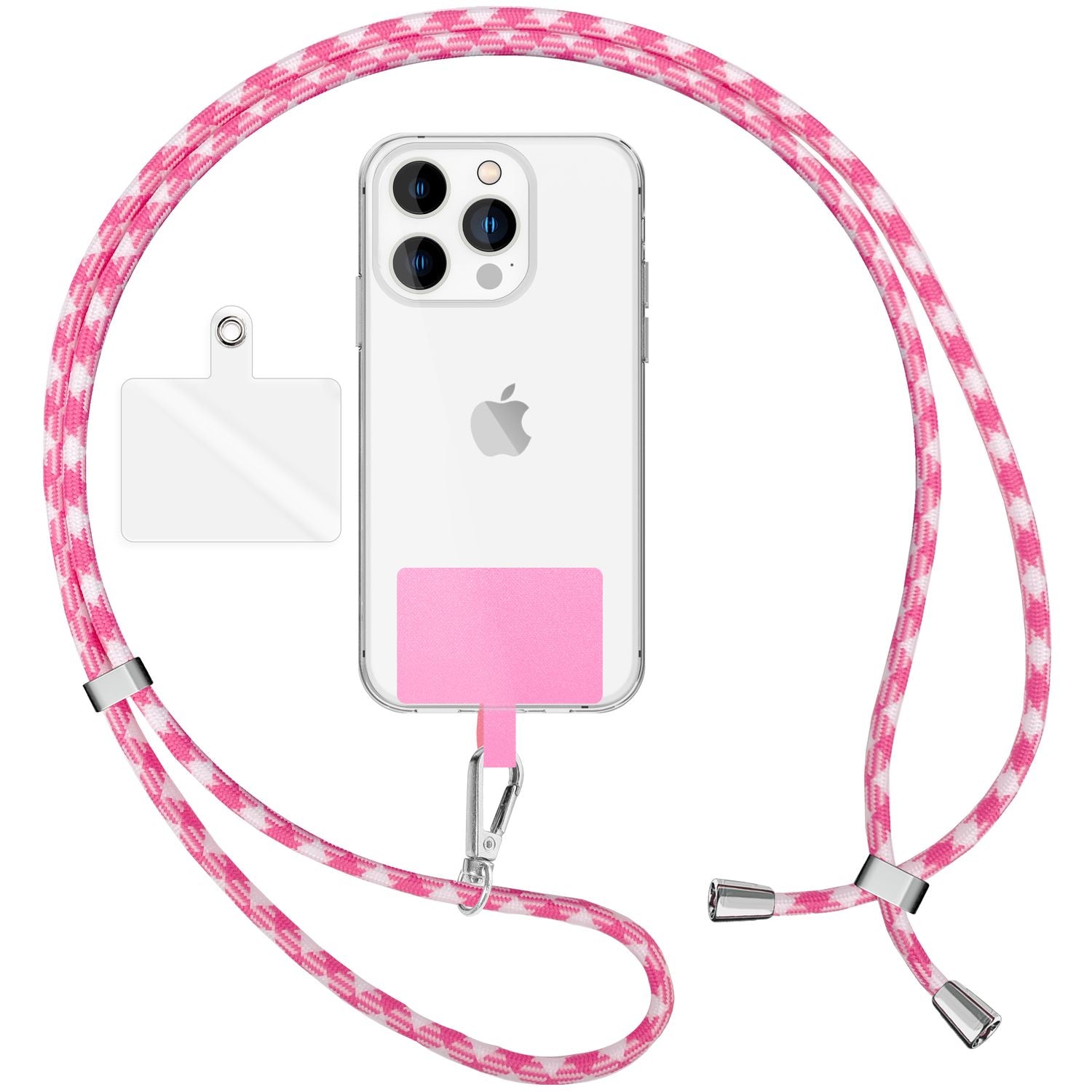 Handykette zum Umhängen mit Karabiner-Haken für Smartphone Hülle weiß