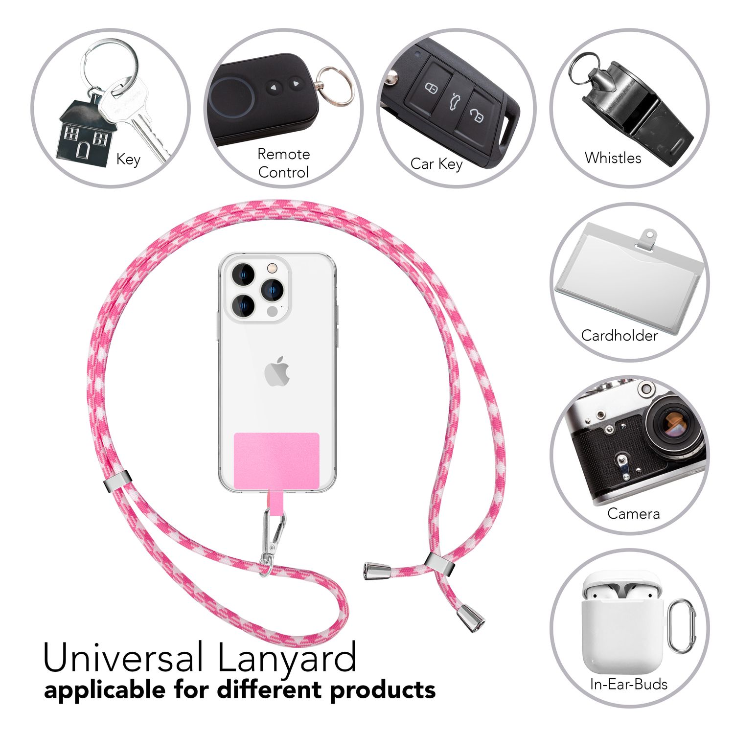 Handykette zum Umhängen mit Karabiner-Haken für Smartphone Hülle weiß