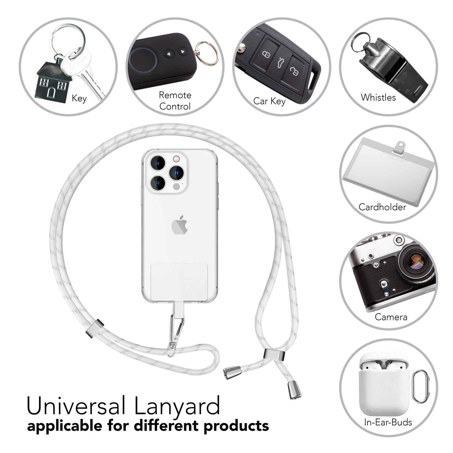 Universal Handykette zum Umhängen mit Pad & Karabiner-Haken für Smartphone Hülle