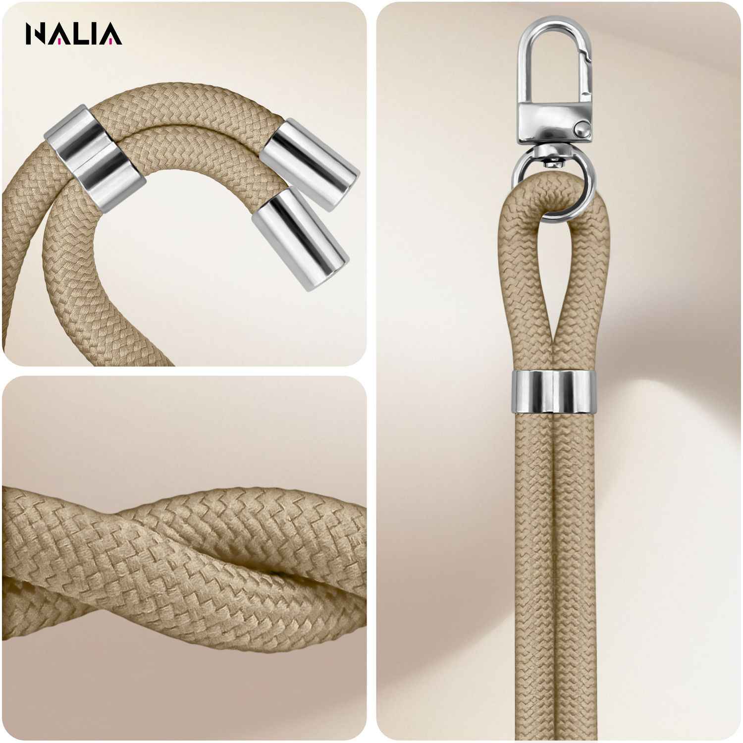NALIA HoldMe Universal Handykette für Smartphone & Handyhüllen, Nylon-Seil Verstellbar & Abnehmbar, Umhänge-Band, Handyband, Lanyard mit Karabiner & 2 Patches