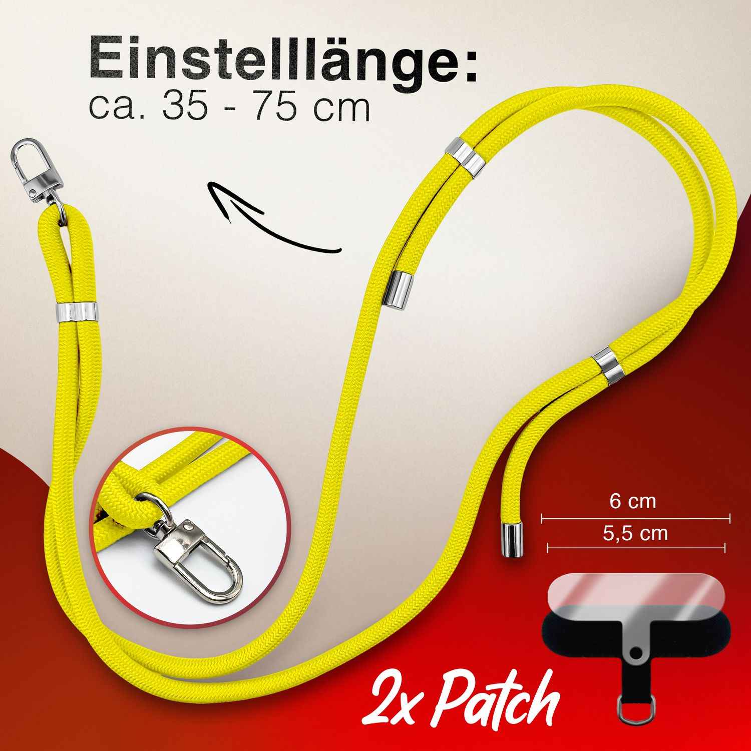 NALIA HoldMe Universal Handykette für Smartphone & Handyhüllen, Nylon-Seil Verstellbar & Abnehmbar, Umhänge-Band, Handyband, Lanyard mit Karabiner & 2 Patches