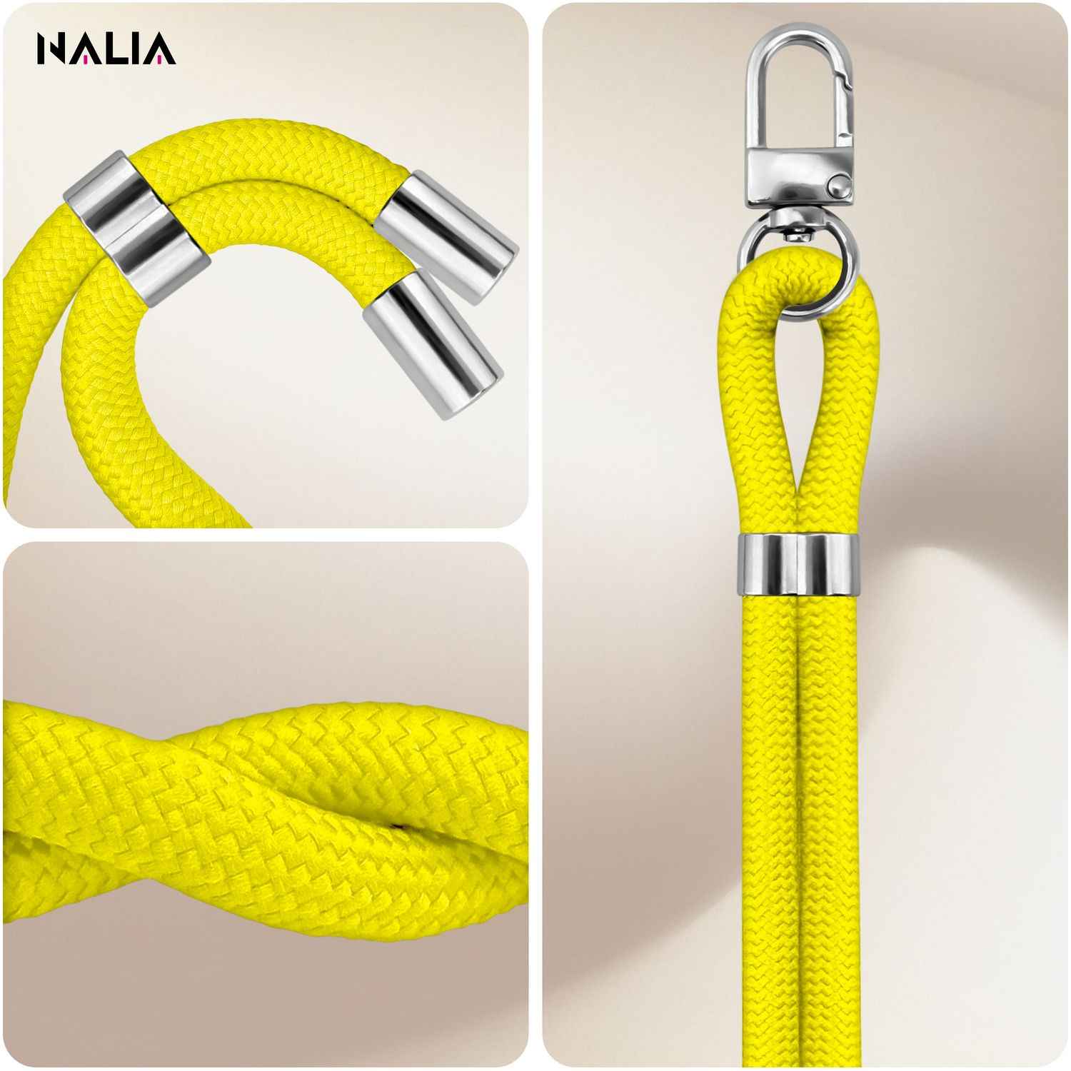 NALIA HoldMe Universal Handykette für Smartphone & Handyhüllen, Nylon-Seil Verstellbar & Abnehmbar, Umhänge-Band, Handyband, Lanyard mit Karabiner & 2 Patches