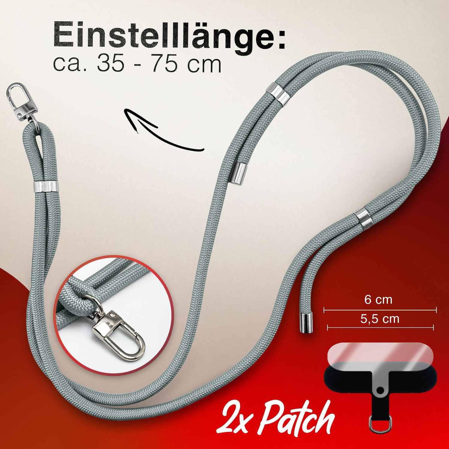 NALIA HoldMe Universal Handykette für Smartphone & Handyhüllen, Nylon-Seil Verstellbar & Abnehmbar, Umhänge-Band, Handyband, Lanyard mit Karabiner & 2 Patches