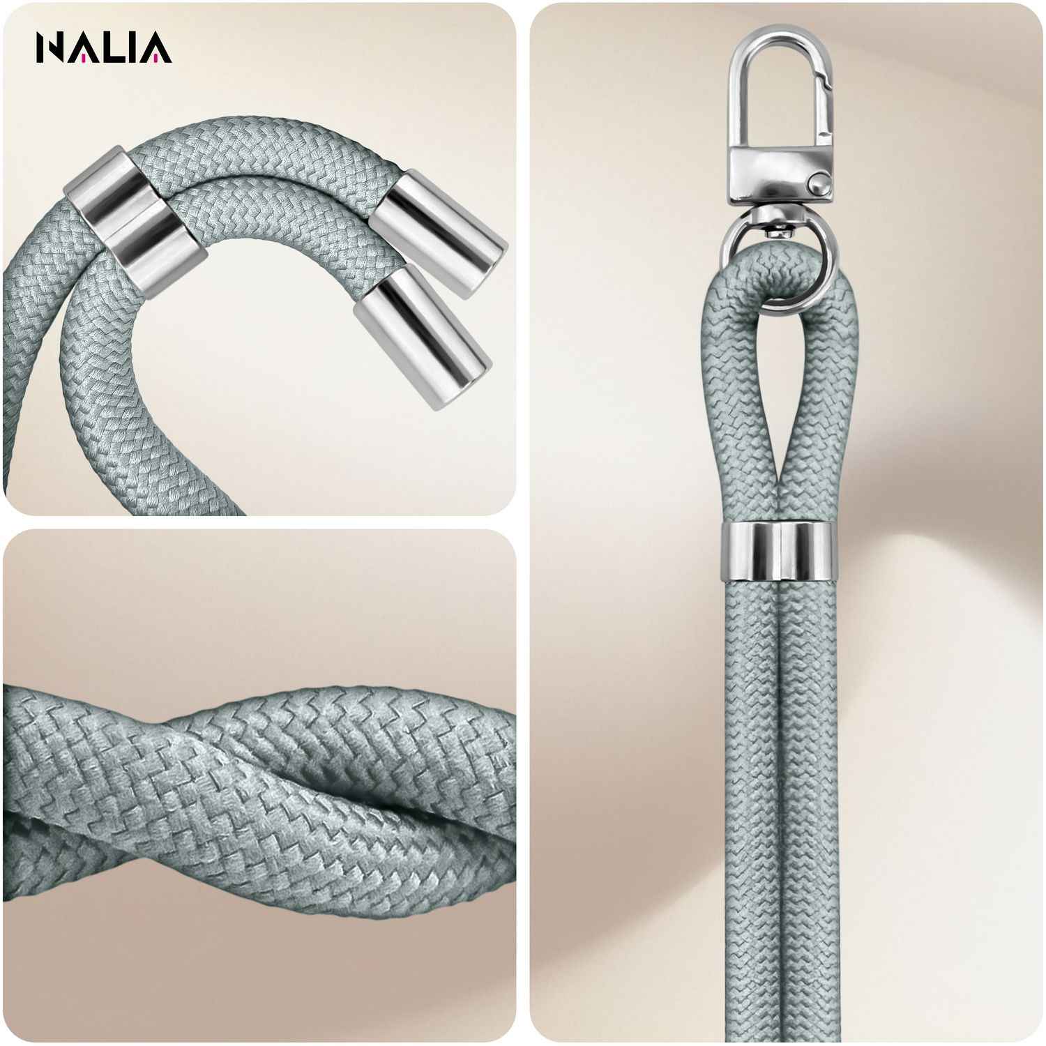 NALIA HoldMe Universal Handykette für Smartphone & Handyhüllen, Nylon-Seil Verstellbar & Abnehmbar, Umhänge-Band, Handyband, Lanyard mit Karabiner & 2 Patches