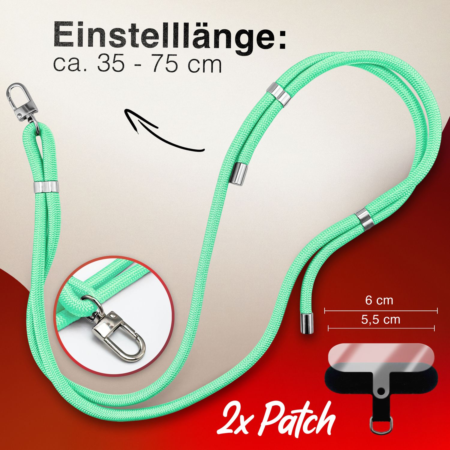 Handykette Nylon verstellbar 100 cm mit Karabiner und Patches | NALIA Berlin