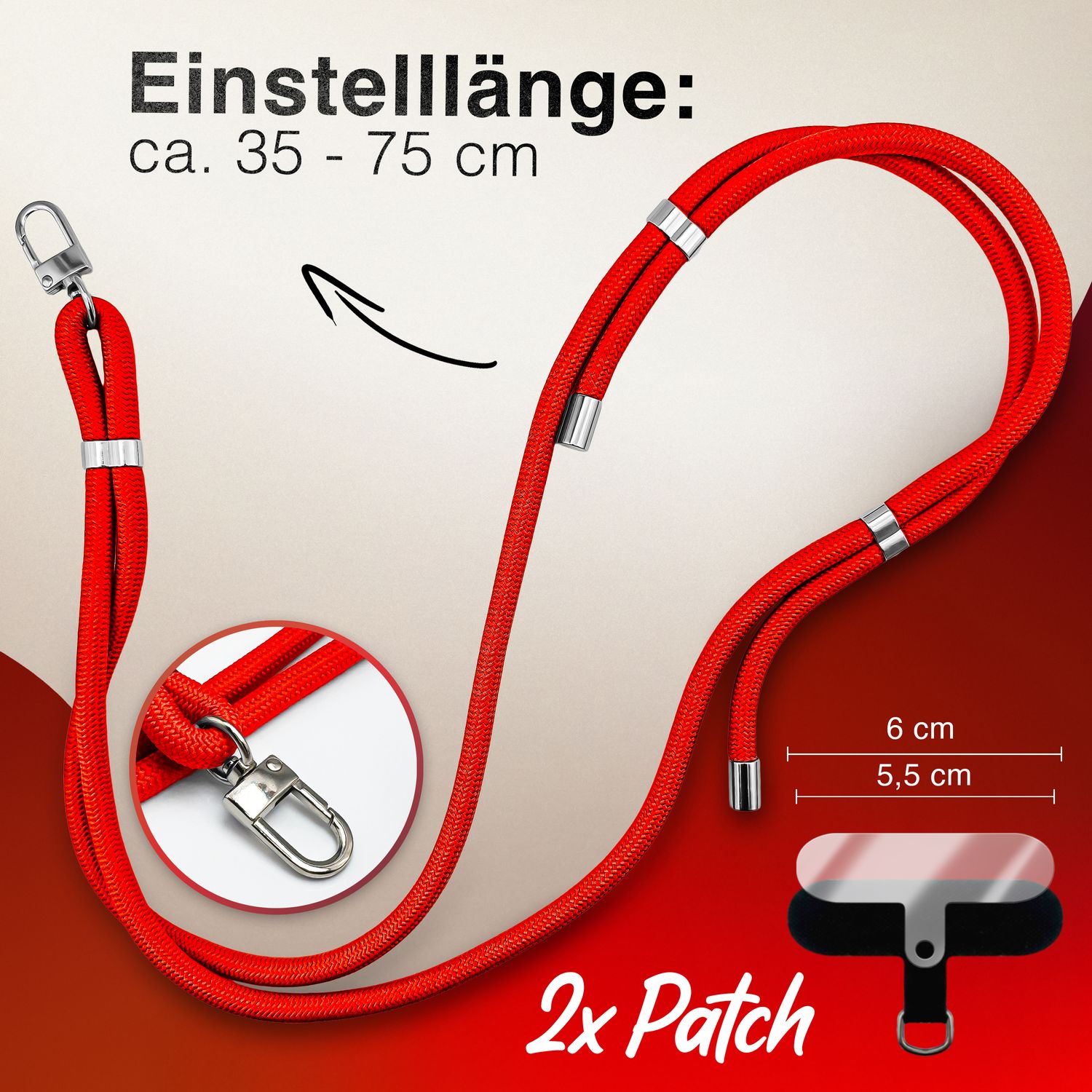 Handykette Nylon verstellbar 100 cm mit Karabiner und Patches | NALIA Berlin