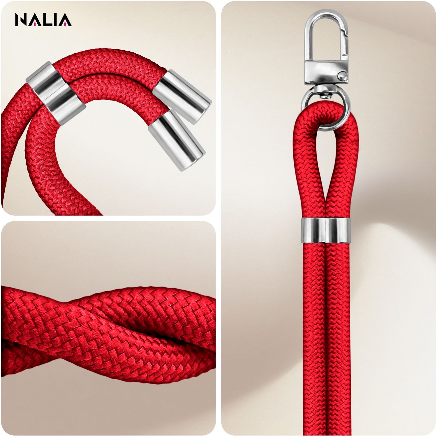 Handykette Nylon verstellbar 100 cm mit Karabiner und Patches | NALIA Berlin