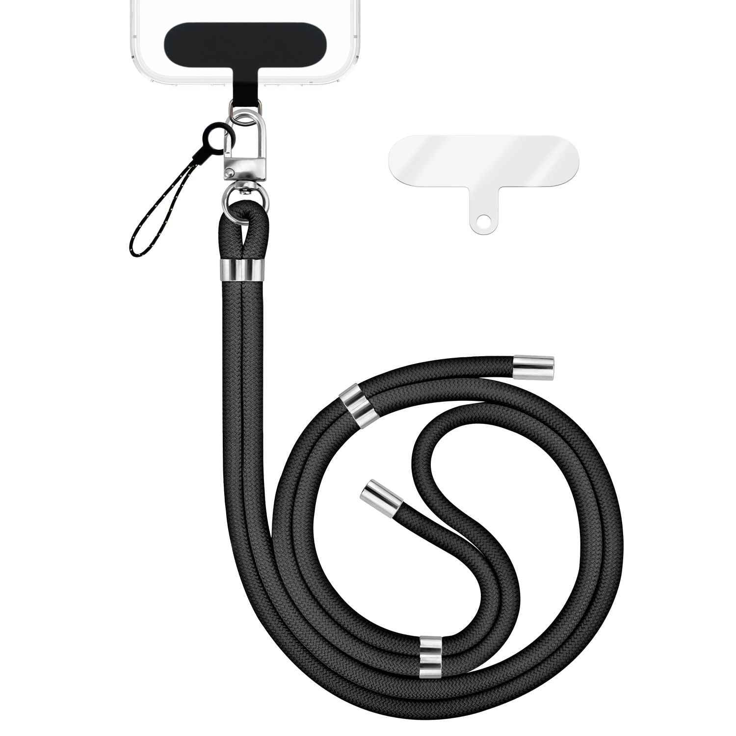 NALIA HoldMe Universal Handykette für Smartphone & Handyhüllen, Nylon-Seil Verstellbar & Abnehmbar, Umhänge-Band, Handyband, Lanyard mit Karabiner & 2 Patches