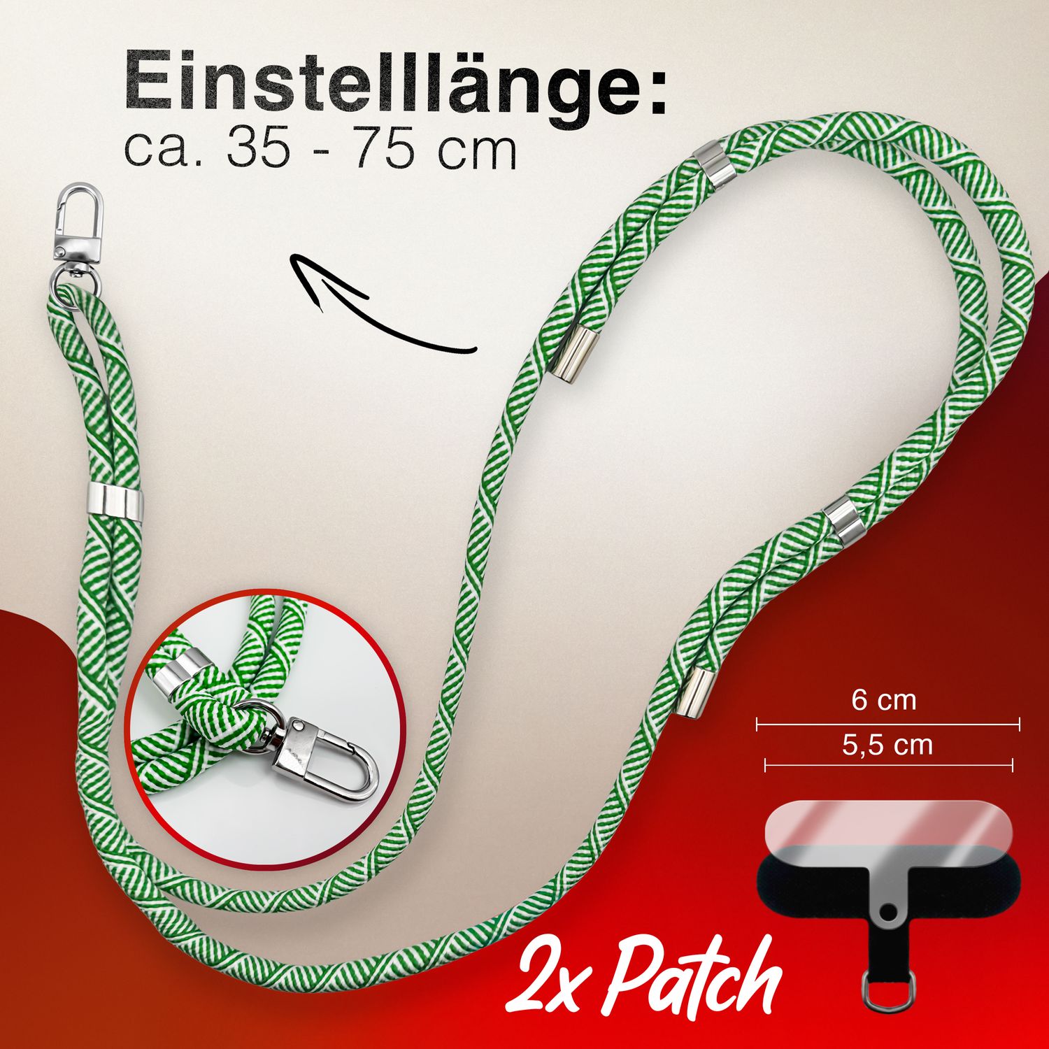 Handykette Nylon verstellbar 100 cm mit Karabiner und Patches | NALIA Berlin