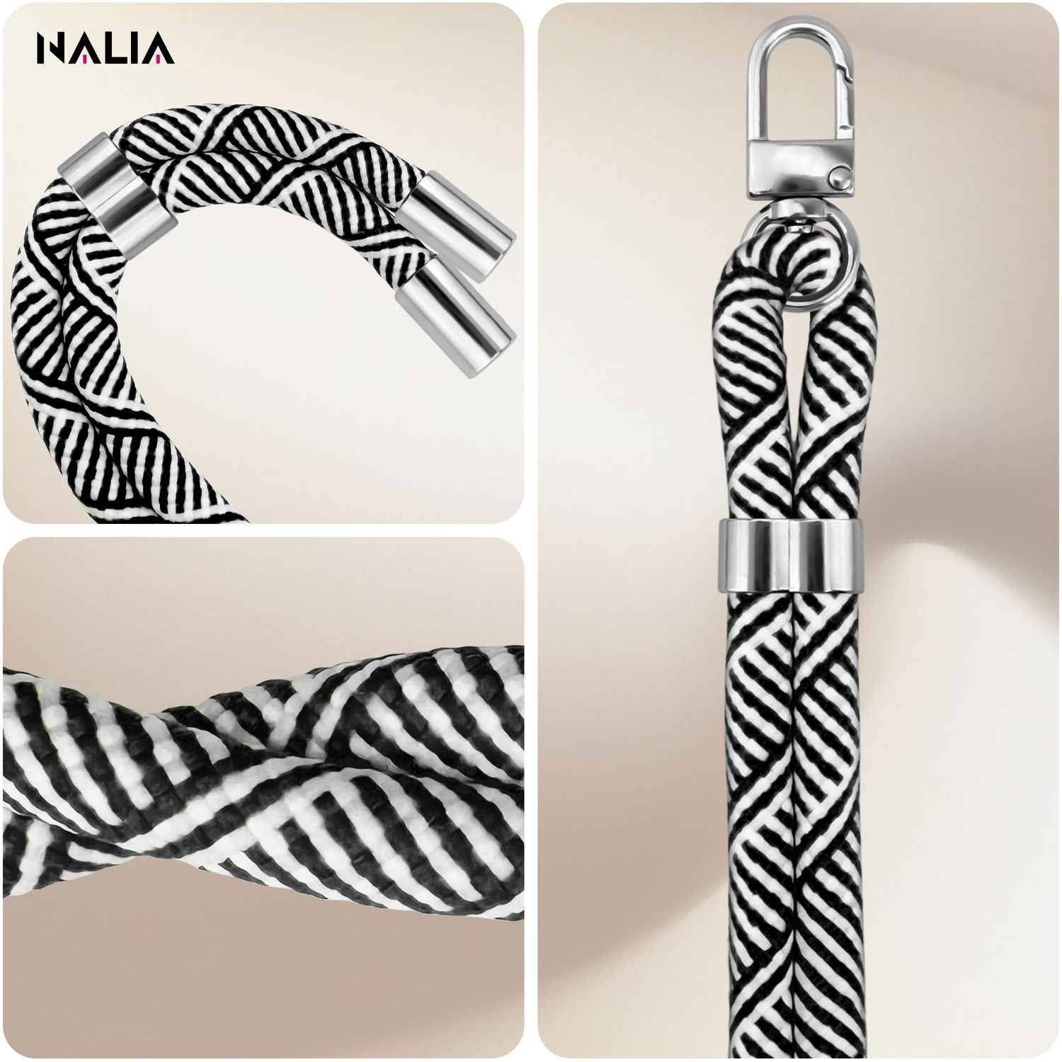 NALIA HoldMe Universal Handykette für Smartphone & Handyhüllen, Nylon-Seil Verstellbar & Abnehmbar, Umhänge-Band, Handyband, Lanyard mit Karabiner & 2 Patches