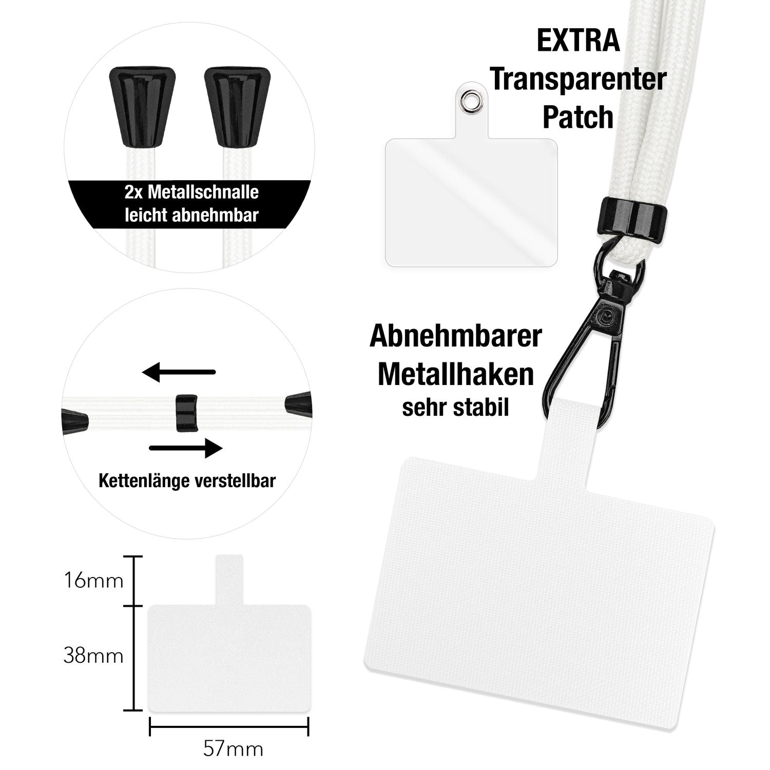Universal-Handy-Kette mit Karabinerhaken 160 cm matt schwarz | NALIA Berlin