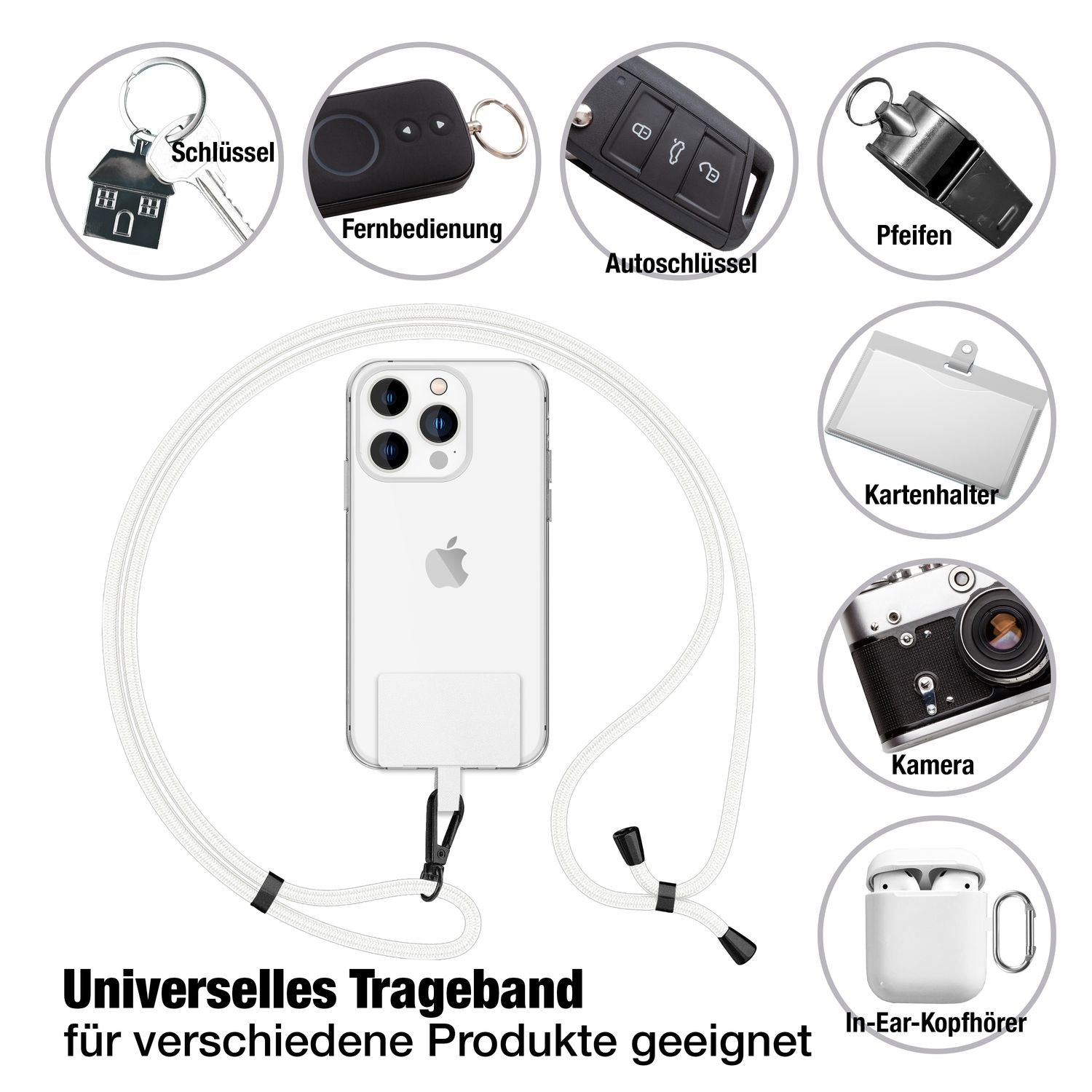 Universal-Handy-Kette mit Karabinerhaken 160 cm matt schwarz | NALIA Berlin