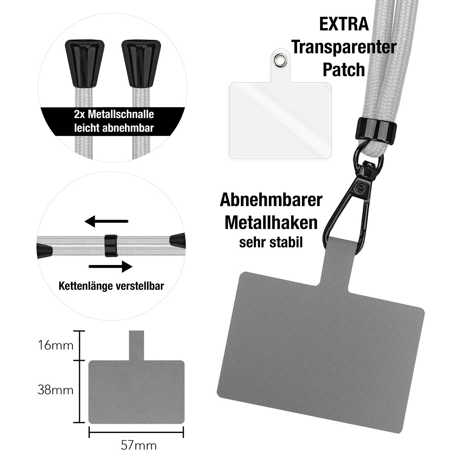 Universal-Handy-Kette mit Karabinerhaken 160 cm matt schwarz | NALIA Berlin