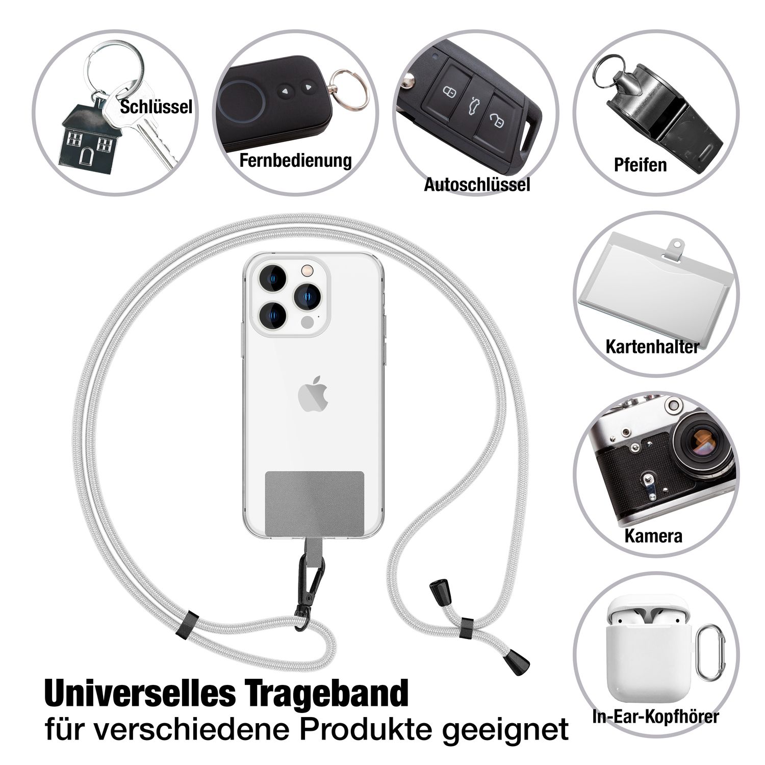 Universal-Handy-Kette mit Karabinerhaken 160 cm matt schwarz | NALIA Berlin