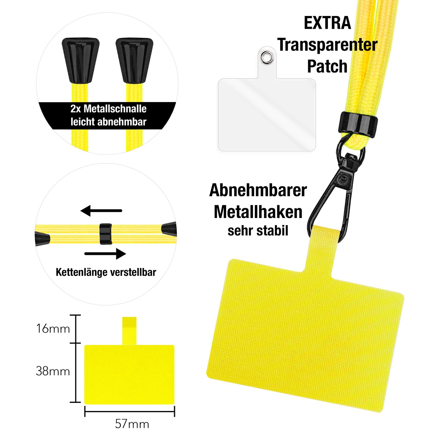 Universal-Handy-Kette mit Karabinerhaken 160 cm matt schwarz | NALIA Berlin