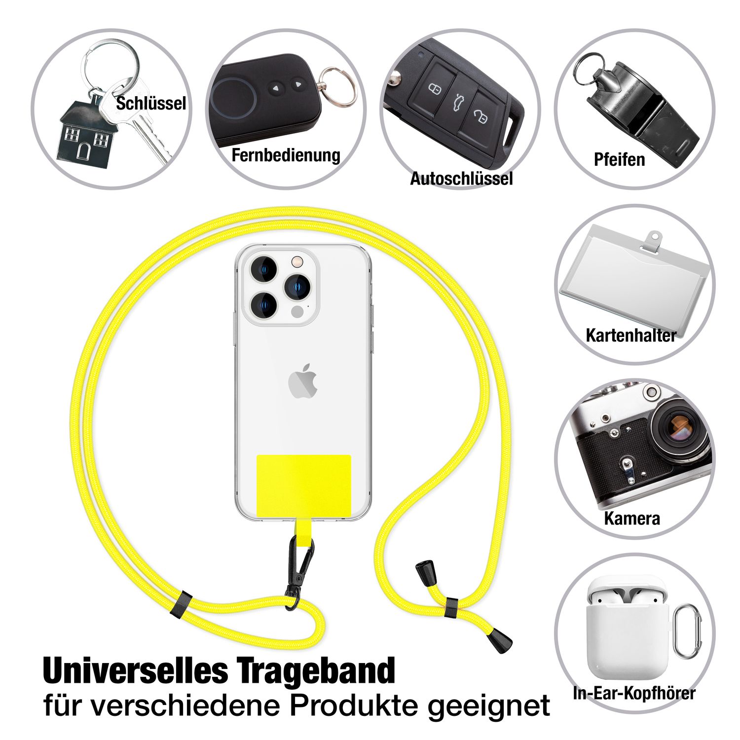 Universal-Handy-Kette mit Karabinerhaken 160 cm matt schwarz | NALIA Berlin
