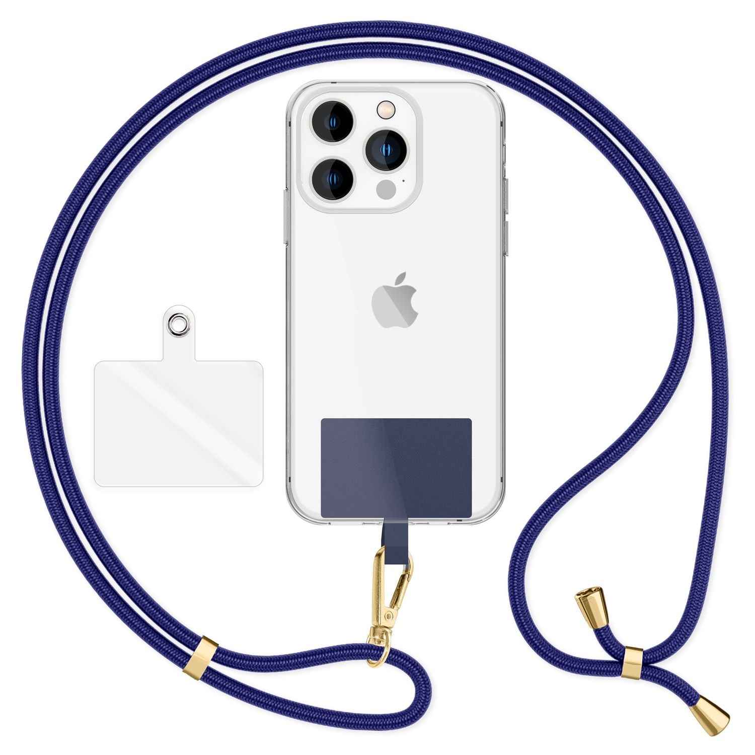 NALIA Universal-Kette mit Pad, Band für Handy-Hülle zum Umhängen, Karabinerhaken aus Metall (gold), Schlüsselband Umhängeband 160 CM, Crossbody Lanyard