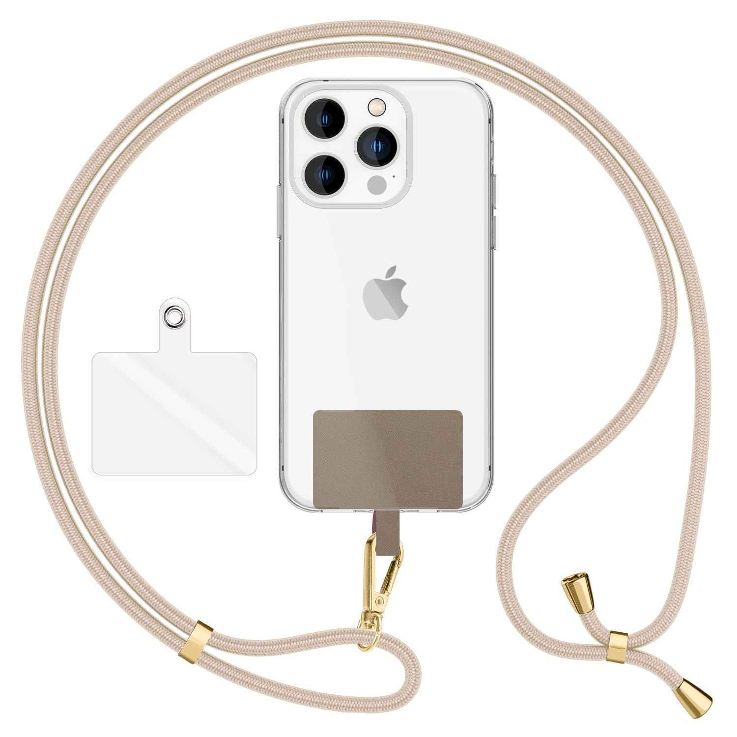 NALIA Universal-Kette mit Pad, Band für Handy-Hülle zum Umhängen, Karabinerhaken aus Metall (gold), Schlüsselband Umhängeband 160 CM, Crossbody Lanyard