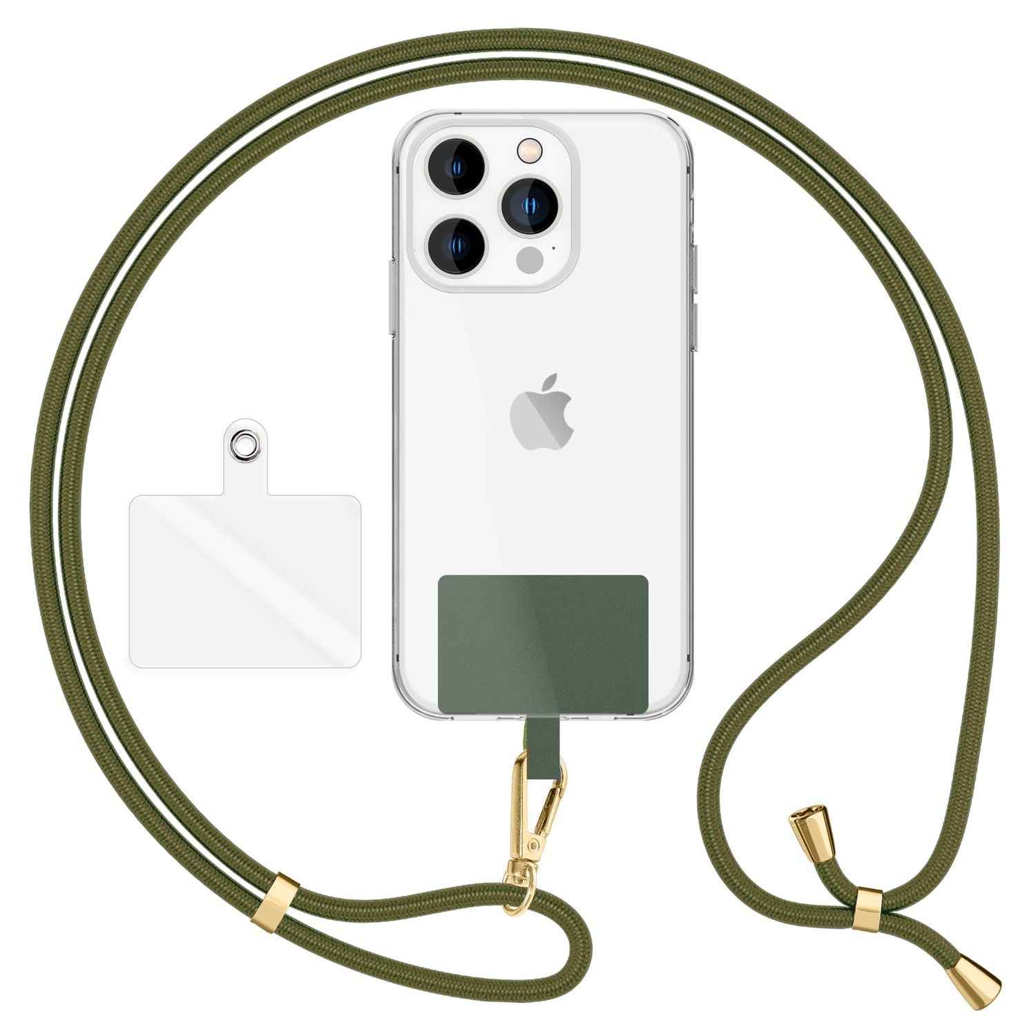 NALIA Universal-Kette mit Pad, Band für Handy-Hülle zum Umhängen, Karabinerhaken aus Metall (gold), Schlüsselband Umhängeband 160 CM, Crossbody Lanyard