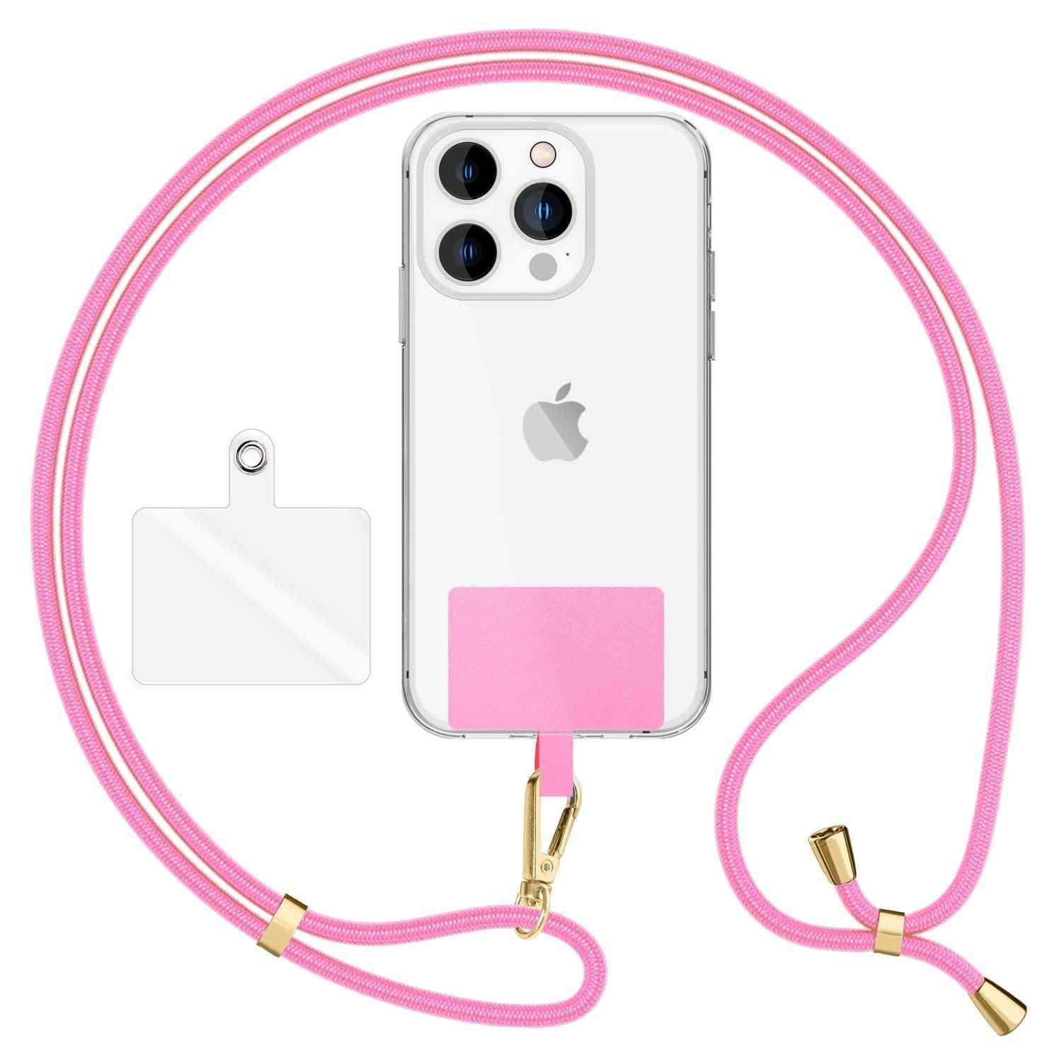 NALIA Universal-Kette mit Pad, Band für Handy-Hülle zum Umhängen, Karabinerhaken aus Metall (gold), Schlüsselband Umhängeband 160 CM, Crossbody Lanyard