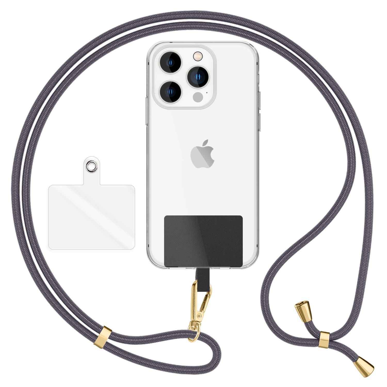 NALIA Universal-Kette mit Pad, Band für Handy-Hülle zum Umhängen, Karabinerhaken aus Metall (gold), Schlüsselband Umhängeband 160 CM, Crossbody Lanyard