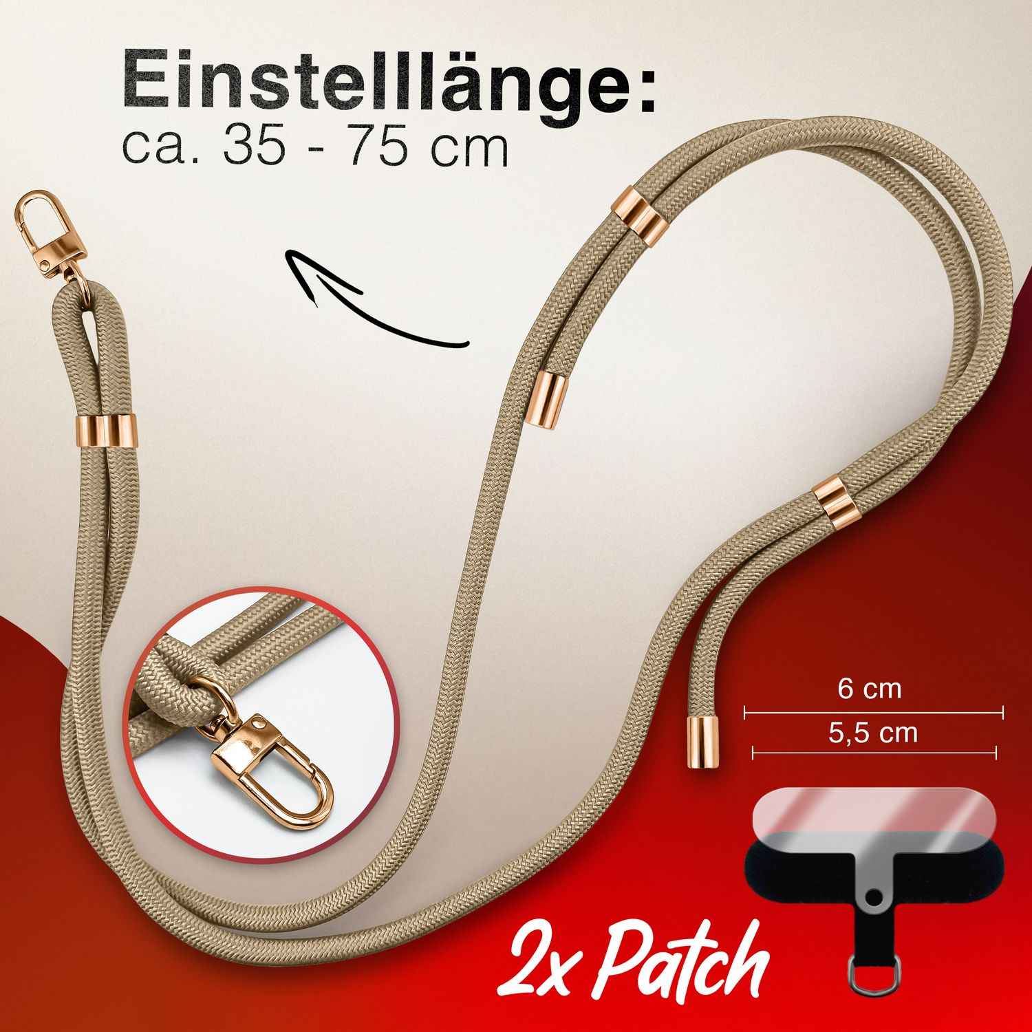 NALIA HoldMe Universal Handykette für Smartphone & Handyhüllen, Nylon-Seil Verstellbar & Abnehmbar, Umhänge-Band, Handyband, Lanyard mit Karabiner & 2 Patches