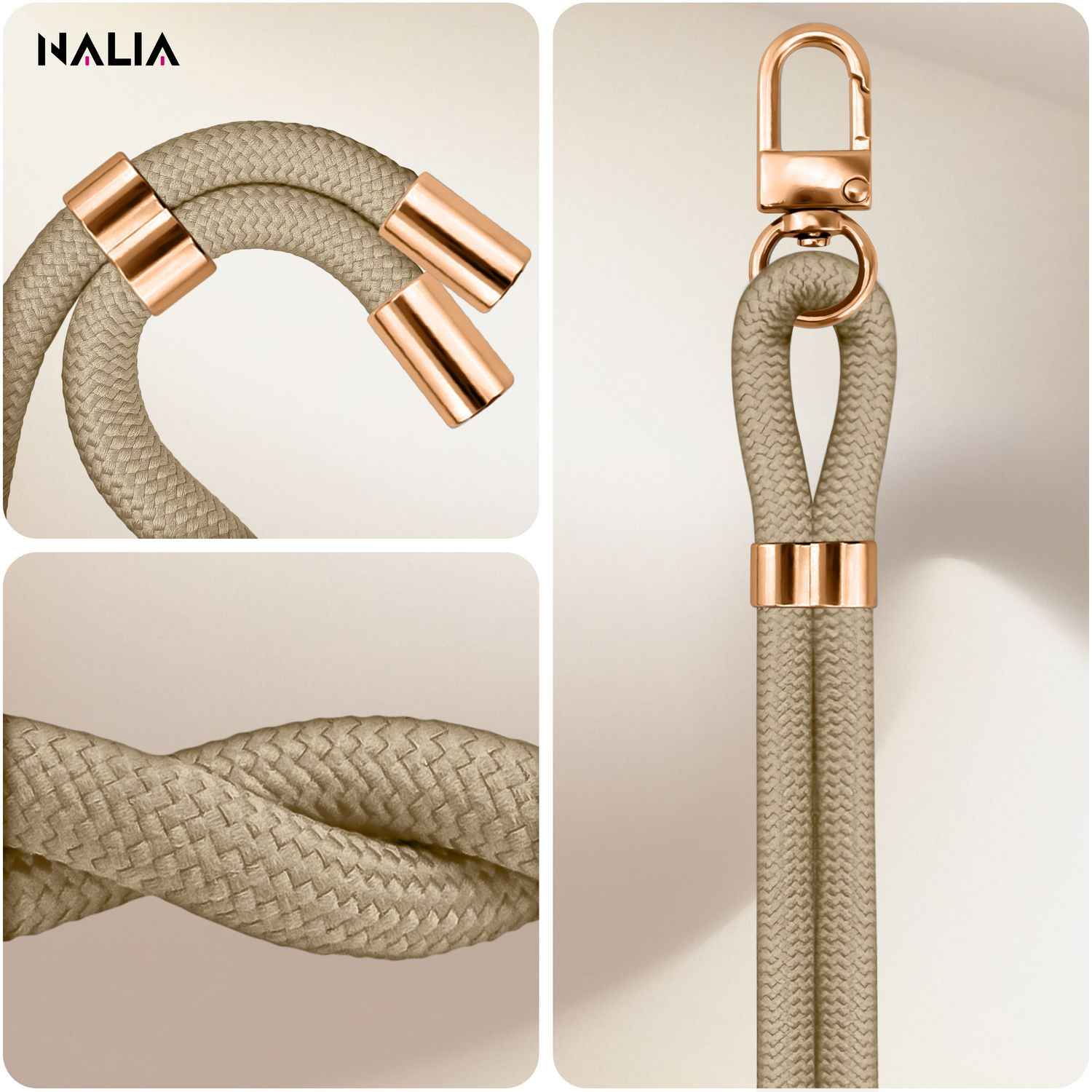 NALIA HoldMe Universal Handykette für Smartphone & Handyhüllen, Nylon-Seil Verstellbar & Abnehmbar, Umhänge-Band, Handyband, Lanyard mit Karabiner & 2 Patches