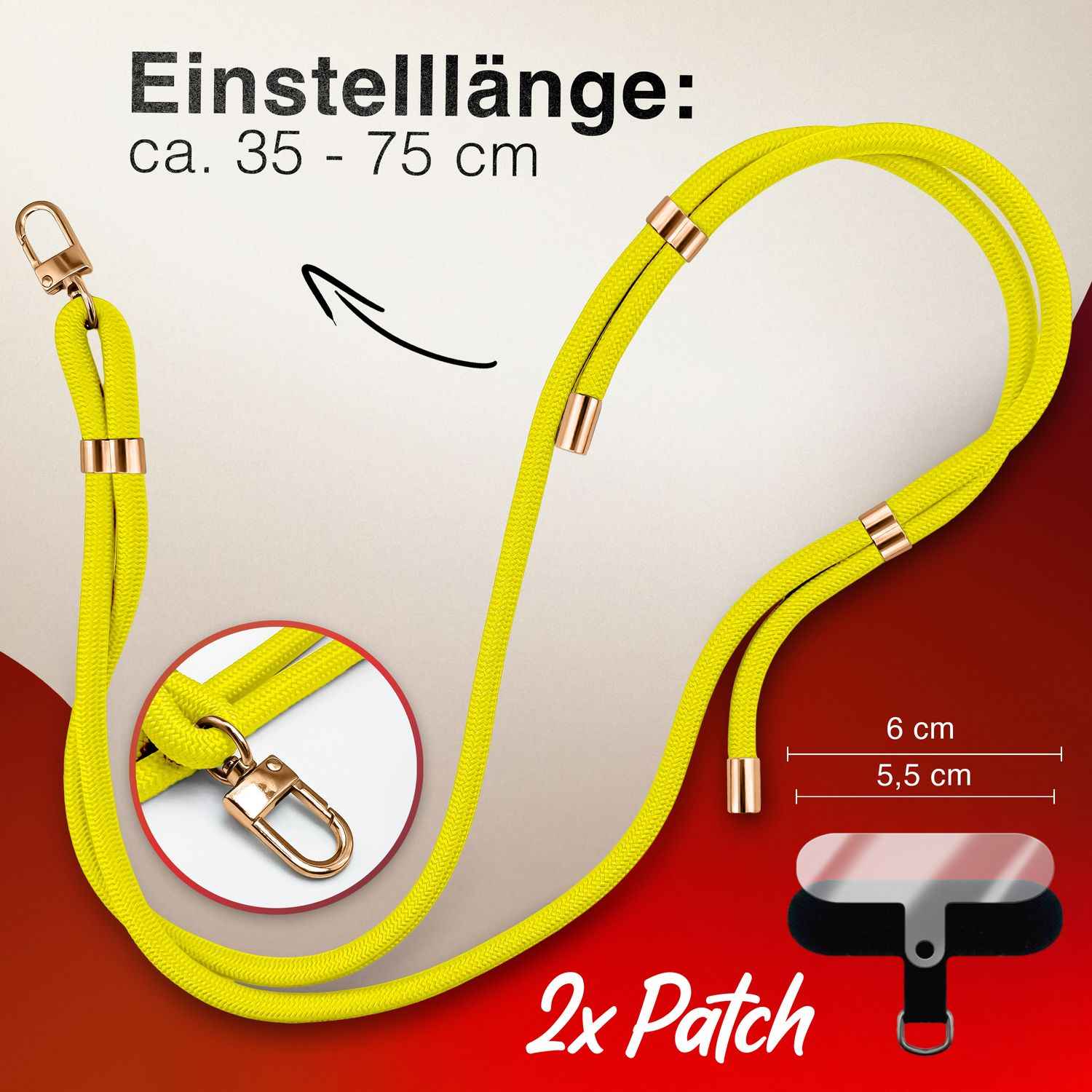 NALIA HoldMe Universal Handykette für Smartphone & Handyhüllen, Nylon-Seil Verstellbar & Abnehmbar, Umhänge-Band, Handyband, Lanyard mit Karabiner & 2 Patches