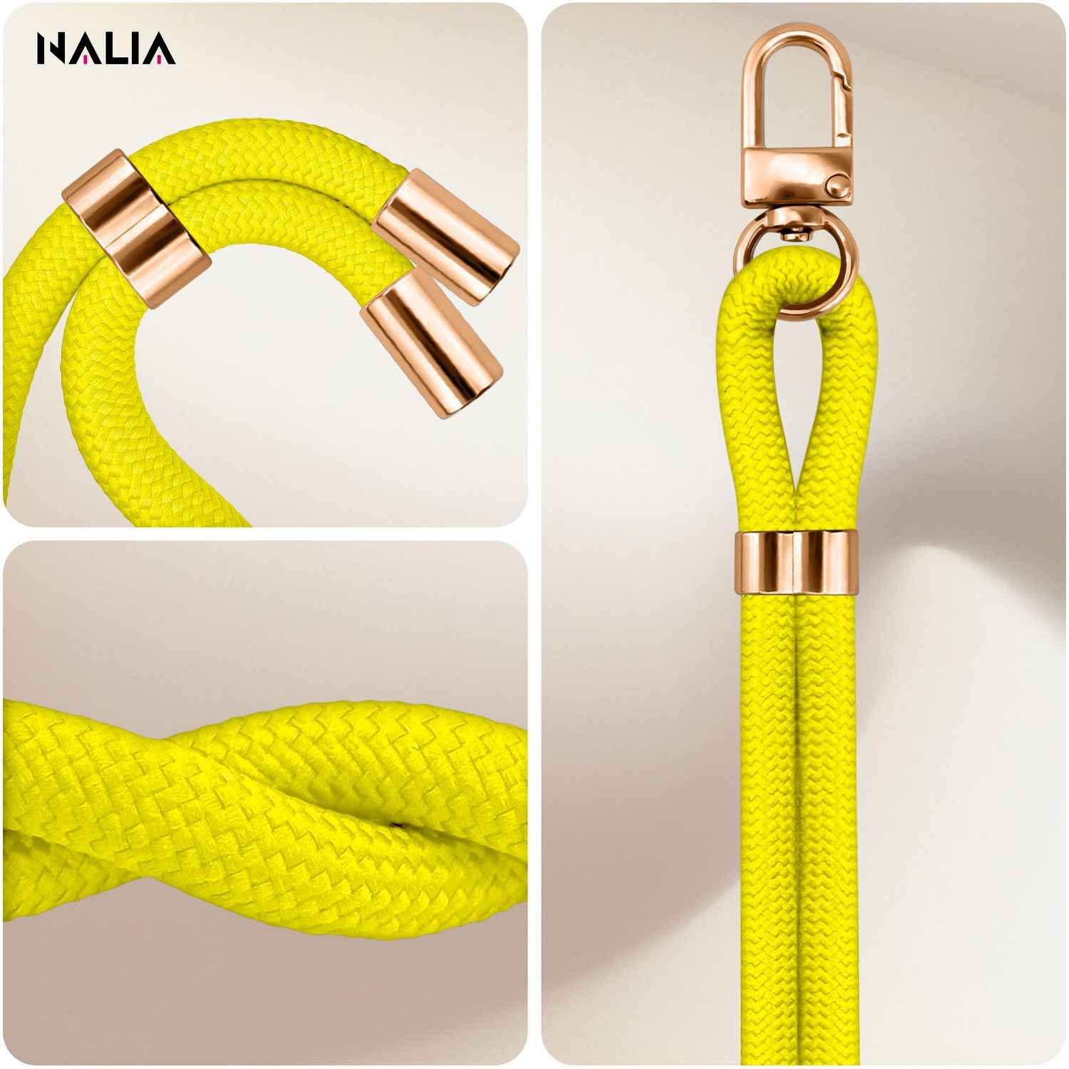 NALIA HoldMe Universal Handykette für Smartphone & Handyhüllen, Nylon-Seil Verstellbar & Abnehmbar, Umhänge-Band, Handyband, Lanyard mit Karabiner & 2 Patches