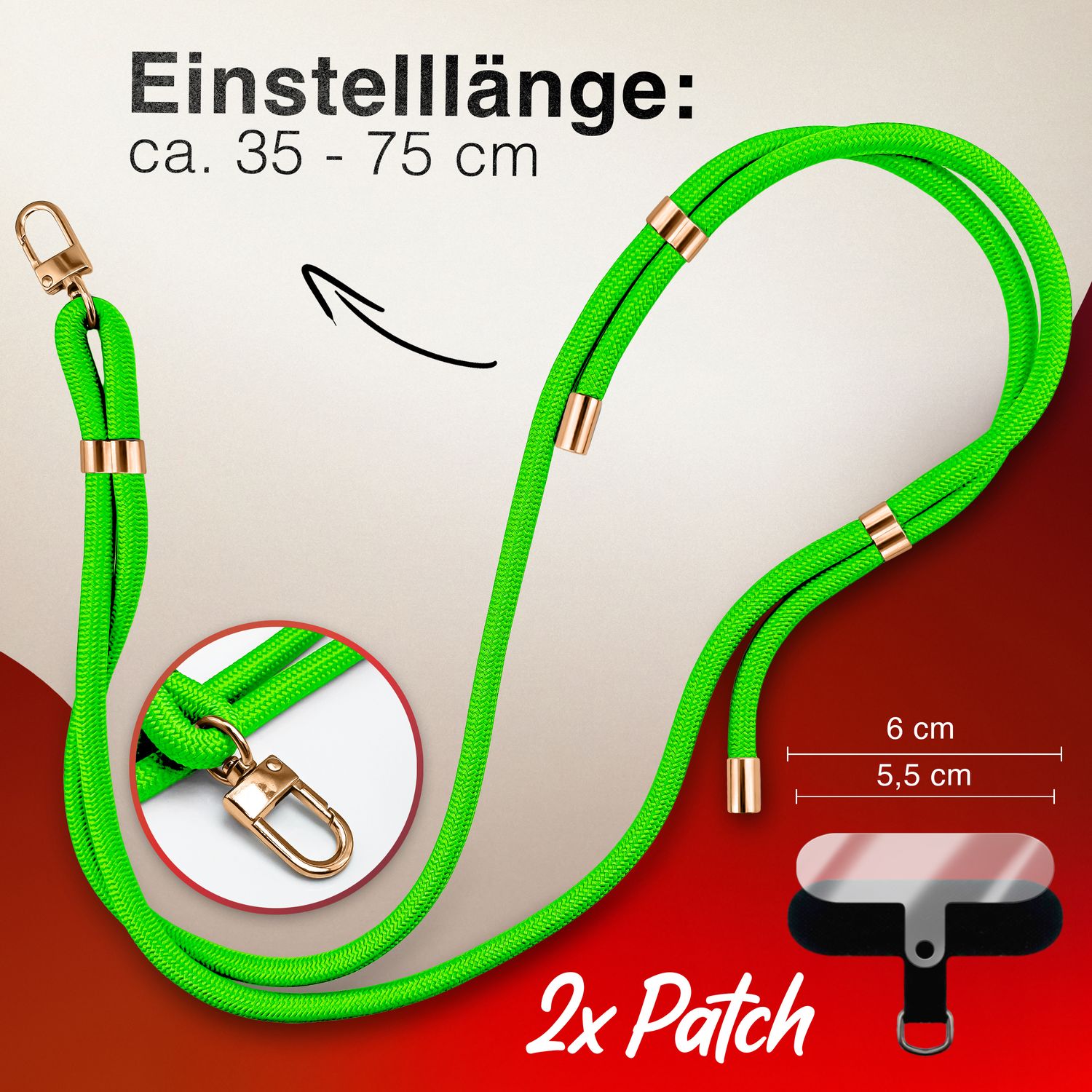 Handykette Nylon verstellbar abnehmbar mit Karabiner & 2 Patches | NALIA Berlin