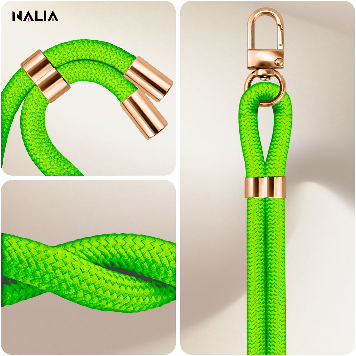 Handykette Nylon verstellbar abnehmbar mit Karabiner & 2 Patches | NALIA Berlin