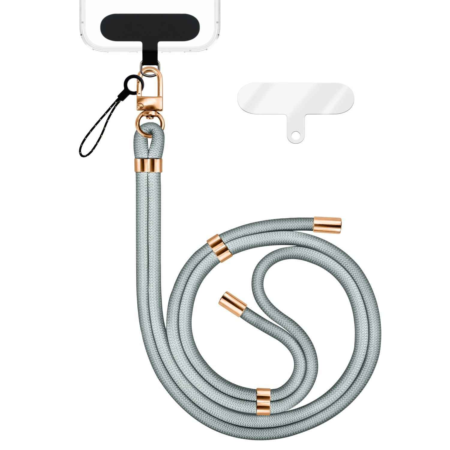 NALIA HoldMe Universal Handykette für Smartphone & Handyhüllen, Nylon-Seil Verstellbar & Abnehmbar, Umhänge-Band, Handyband, Lanyard mit Karabiner & 2 Patches