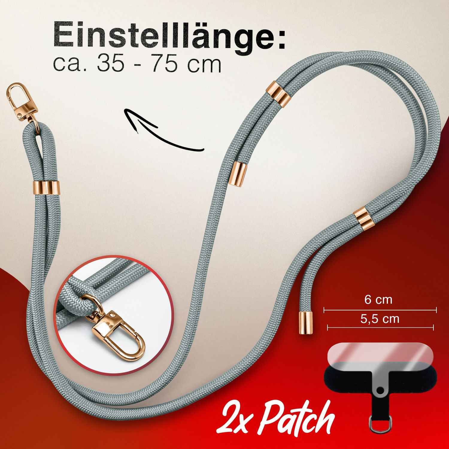 NALIA HoldMe Universal Handykette für Smartphone & Handyhüllen, Nylon-Seil Verstellbar & Abnehmbar, Umhänge-Band, Handyband, Lanyard mit Karabiner & 2 Patches
