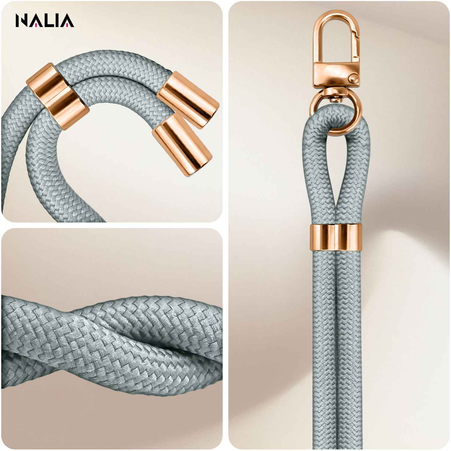 NALIA HoldMe Universal Handykette für Smartphone & Handyhüllen, Nylon-Seil Verstellbar & Abnehmbar, Umhänge-Band, Handyband, Lanyard mit Karabiner & 2 Patches