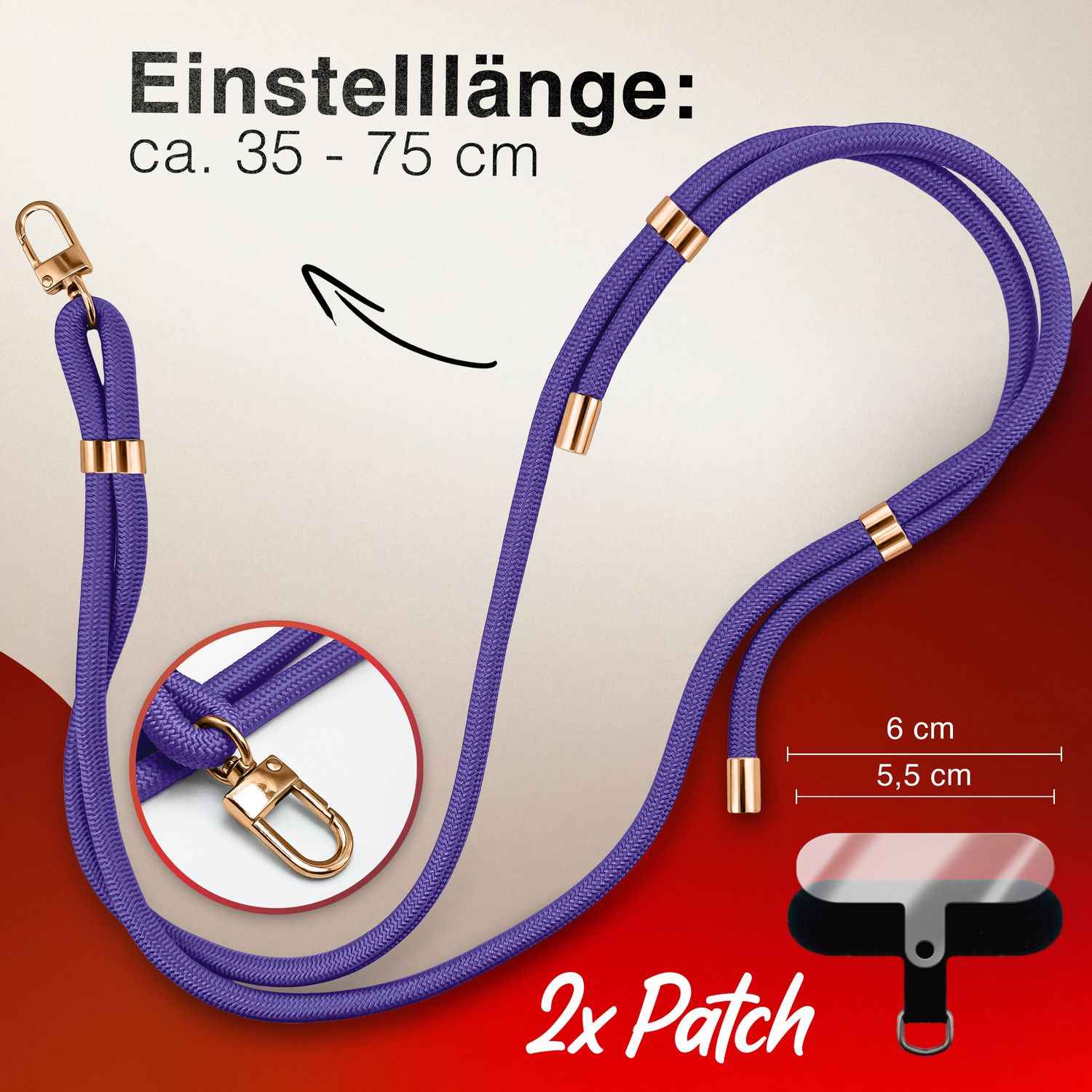 Handykette Nylon verstellbar abnehmbar mit Karabiner & 2 Patches | NALIA Berlin