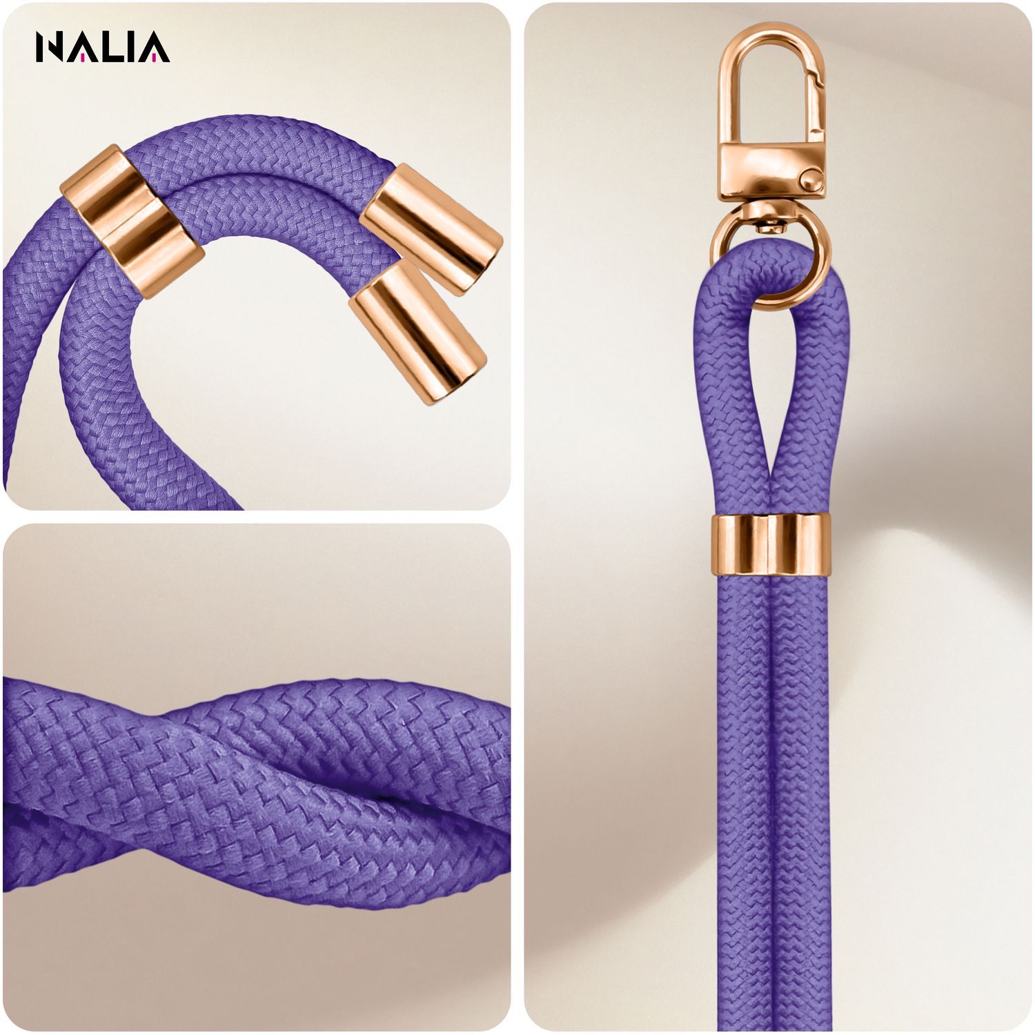 Handykette Nylon verstellbar abnehmbar mit Karabiner & 2 Patches | NALIA Berlin