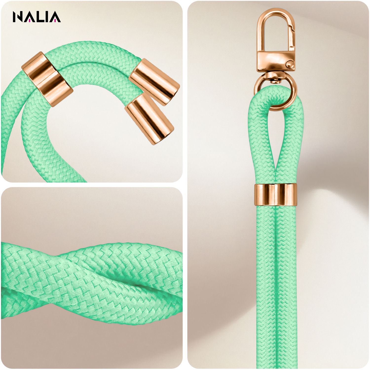 Handykette Nylon verstellbar abnehmbar mit Karabiner & 2 Patches | NALIA Berlin