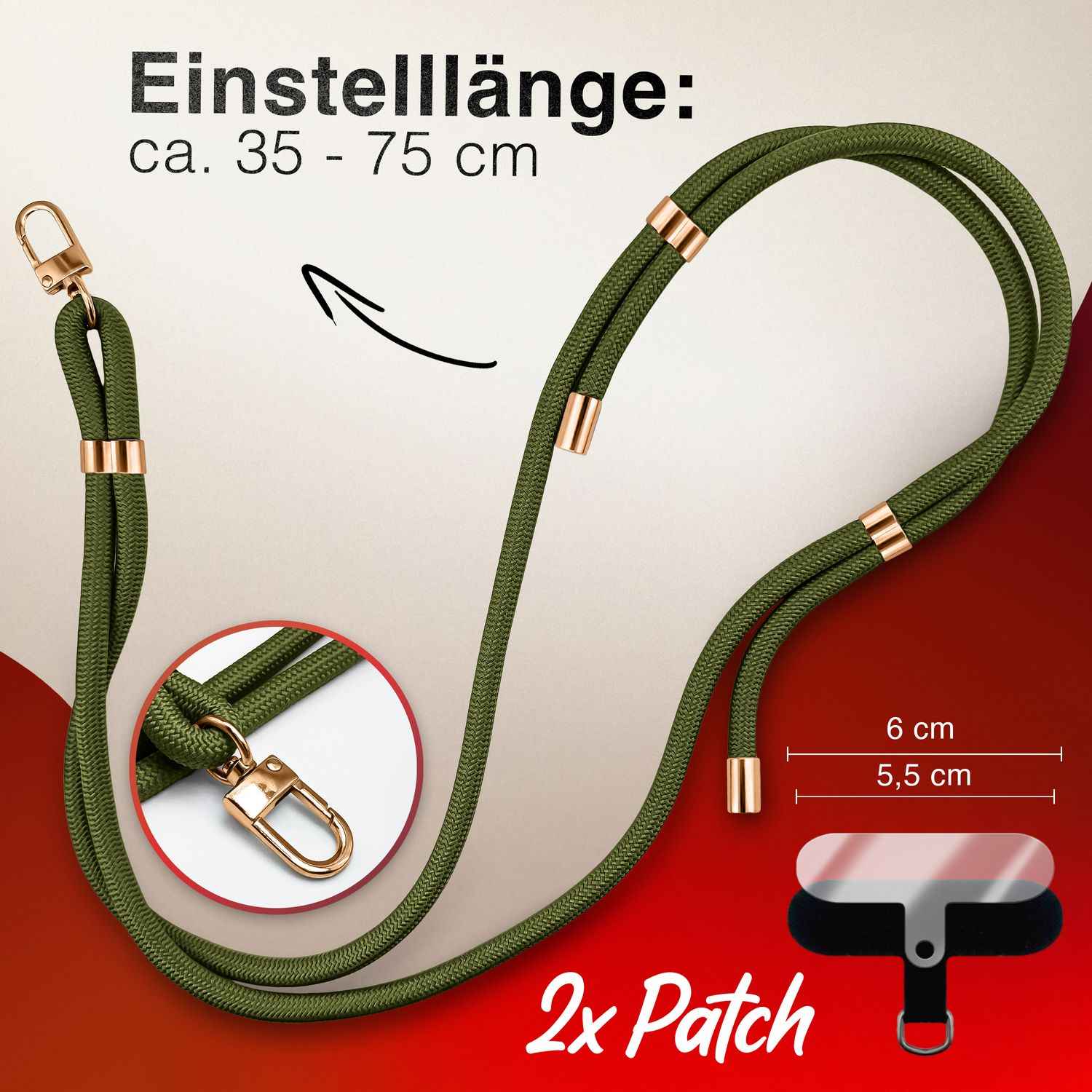 NALIA HoldMe Universal Handykette für Smartphone & Handyhüllen, Nylon-Seil Verstellbar & Abnehmbar, Umhänge-Band, Handyband, Lanyard mit Karabiner & 2 Patches