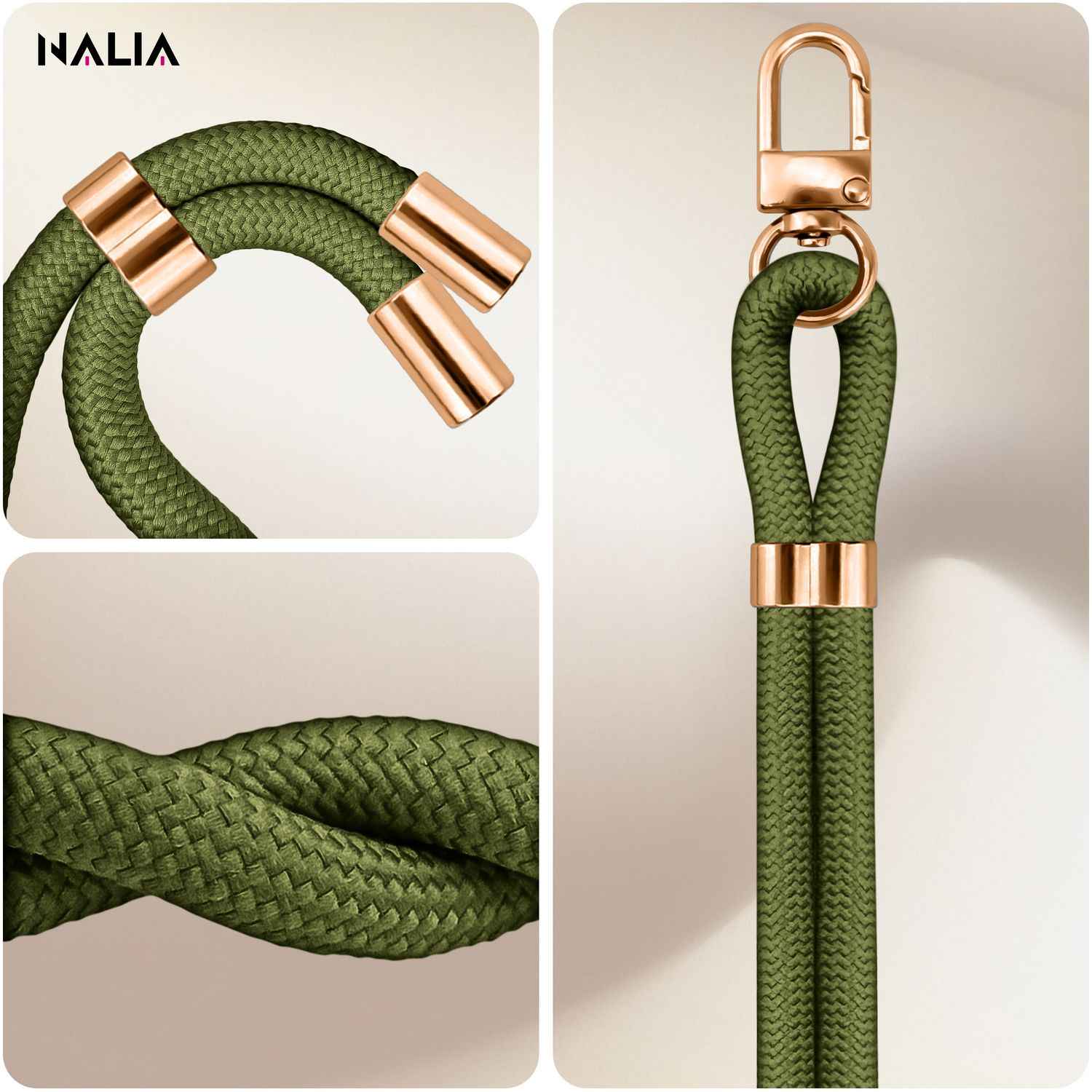 NALIA HoldMe Universal Handykette für Smartphone & Handyhüllen, Nylon-Seil Verstellbar & Abnehmbar, Umhänge-Band, Handyband, Lanyard mit Karabiner & 2 Patches