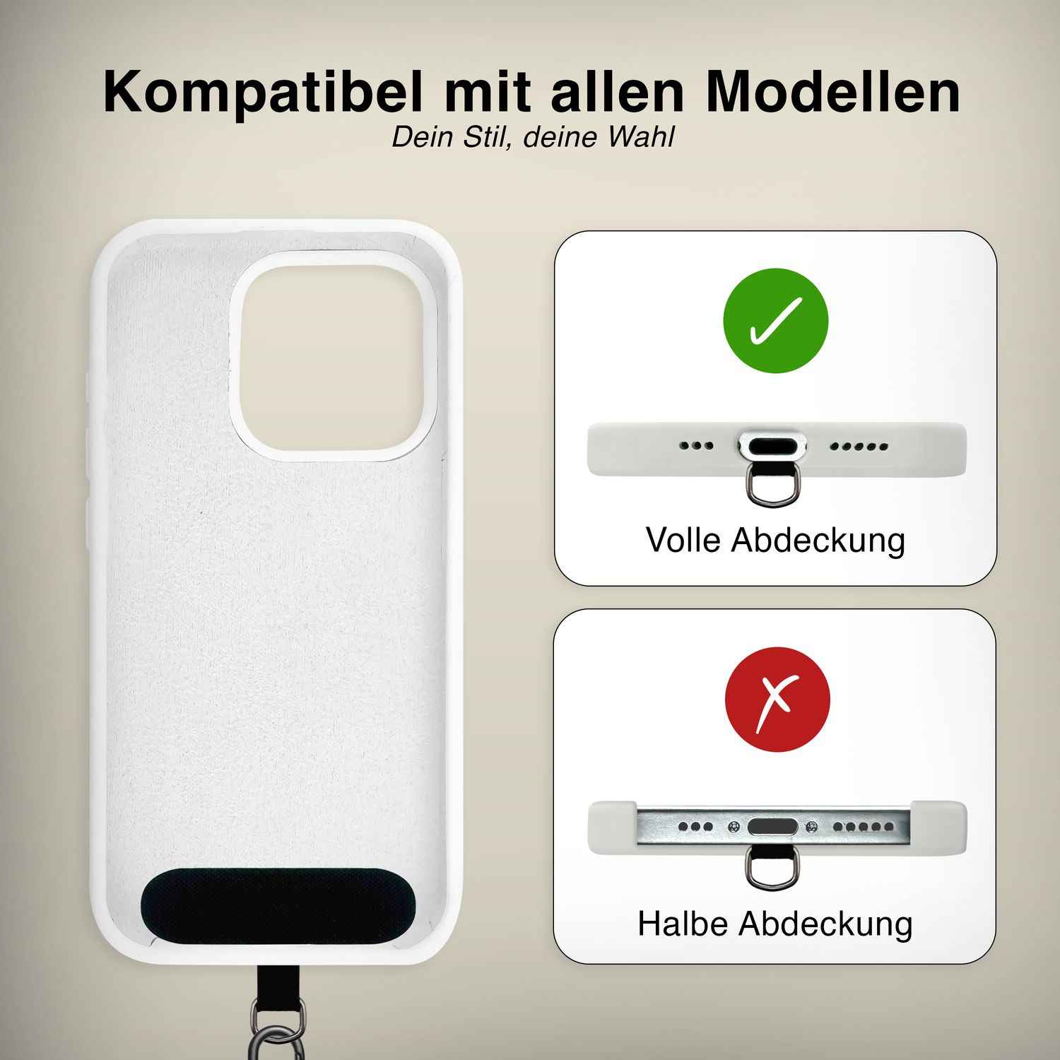 NALIA HoldMe Universal Handykette für Smartphone & Handyhüllen, Nylon-Seil Verstellbar & Abnehmbar, Umhänge-Band, Handyband, Lanyard mit Karabiner & 2 Patches