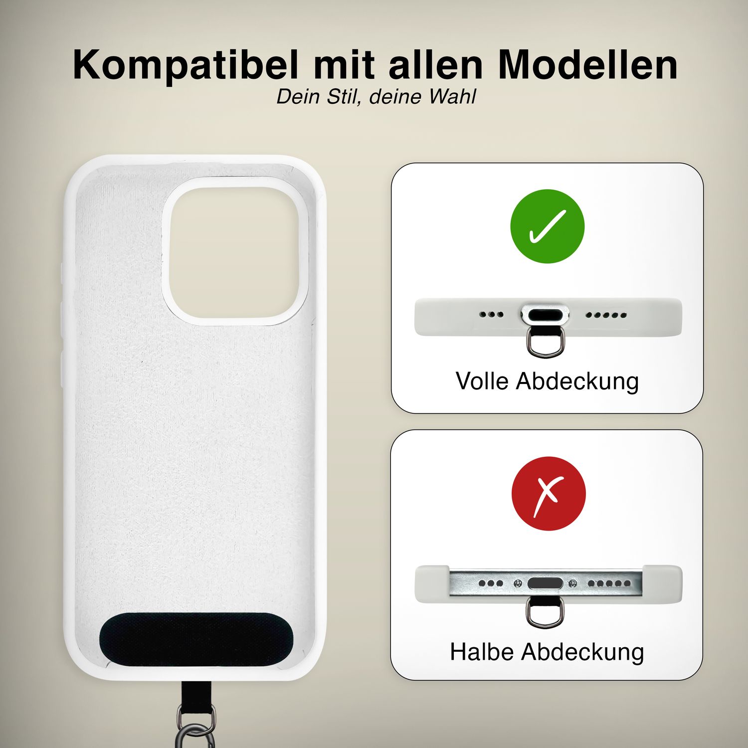 Handykette Nylon verstellbar abnehmbar mit Karabiner & 2 Patches | NALIA Berlin